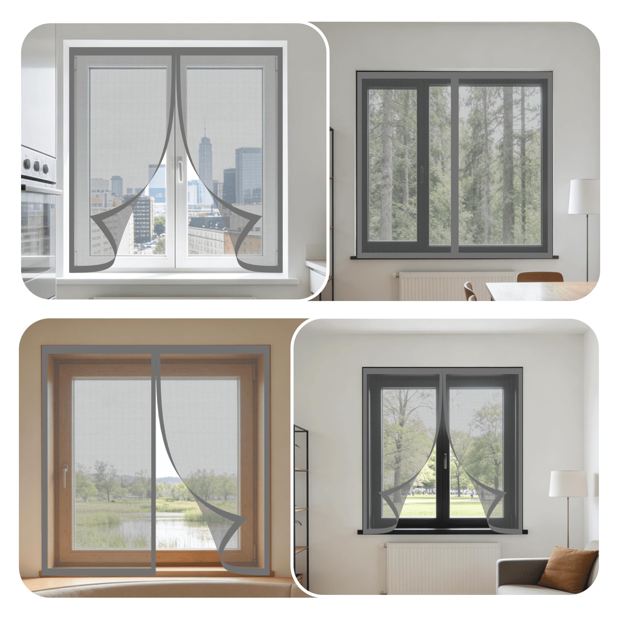 Moskitiera Okienna Z Magnesem 150 x 180 cm Without Drilling Close Automatically Łatwy Montaż Moskitiery Łatwa Instalacja Bez Wiercenia Do Balkonu, Salonu I Tarasu, Szary