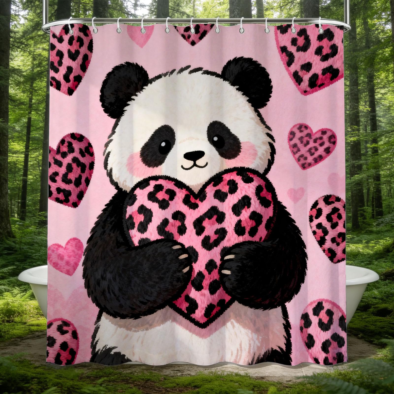 Hongduo 3D Panda Bear Shower Curtain for Stalls Bathtubs Cartoon Bathroom Decor Shower Curtain Set Polyester Fabric Waterproof 200x200cm/79X79 Inch with Hooks