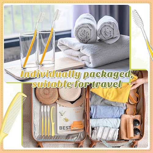 Miniatura 5 de Juego de 400 cepillos de dientes desechables y peine para cuidado de personas sin hogar, suministros de paquete de suministros a granel envueltos