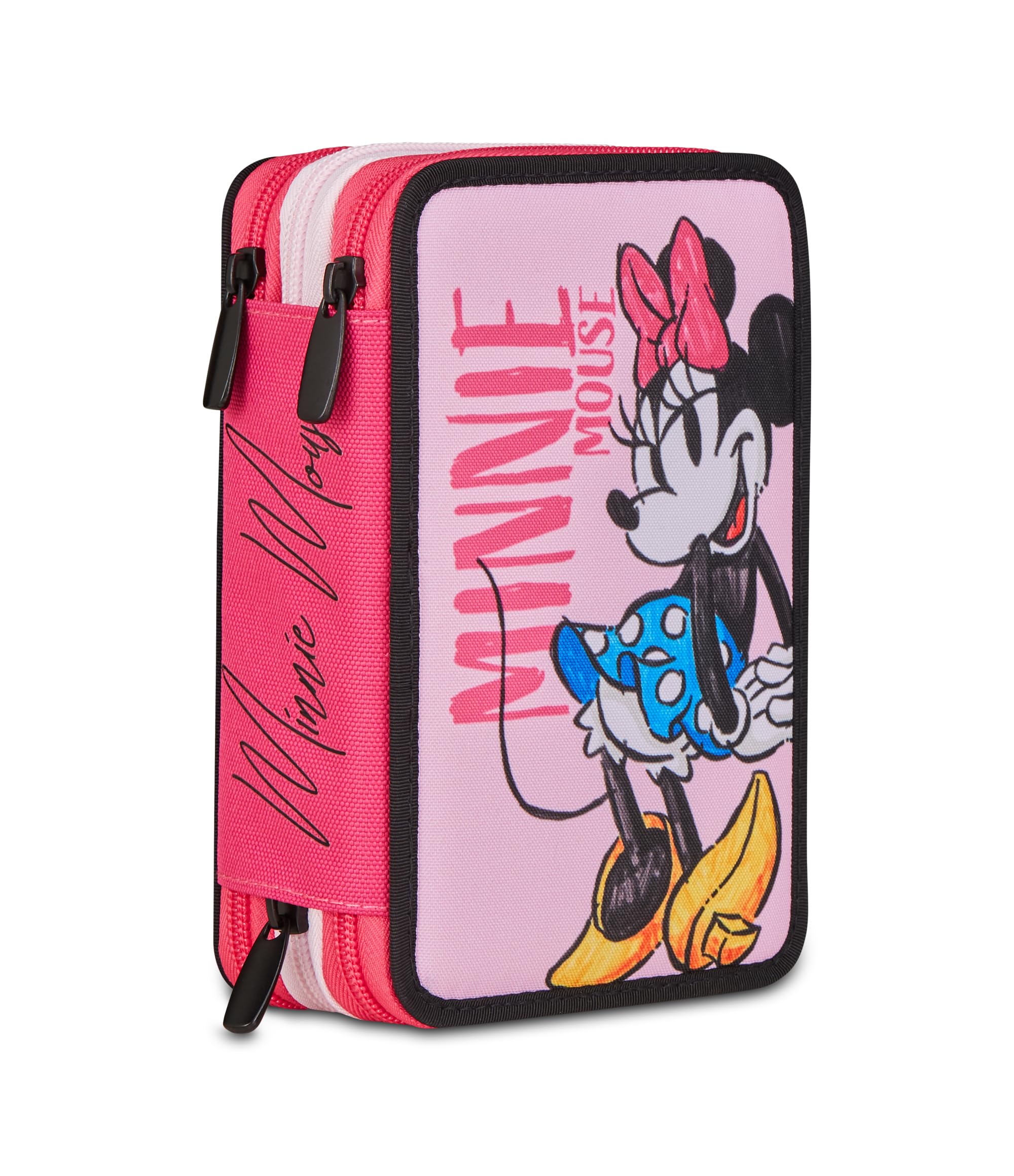 Seven Astuccio 3 Scomparti, DISNEY - MINNIE, Rosa, Triplo Scomparto, Completo di Matite, Pennarelli, Colori, Accessori Zaino, Elementari, Medie