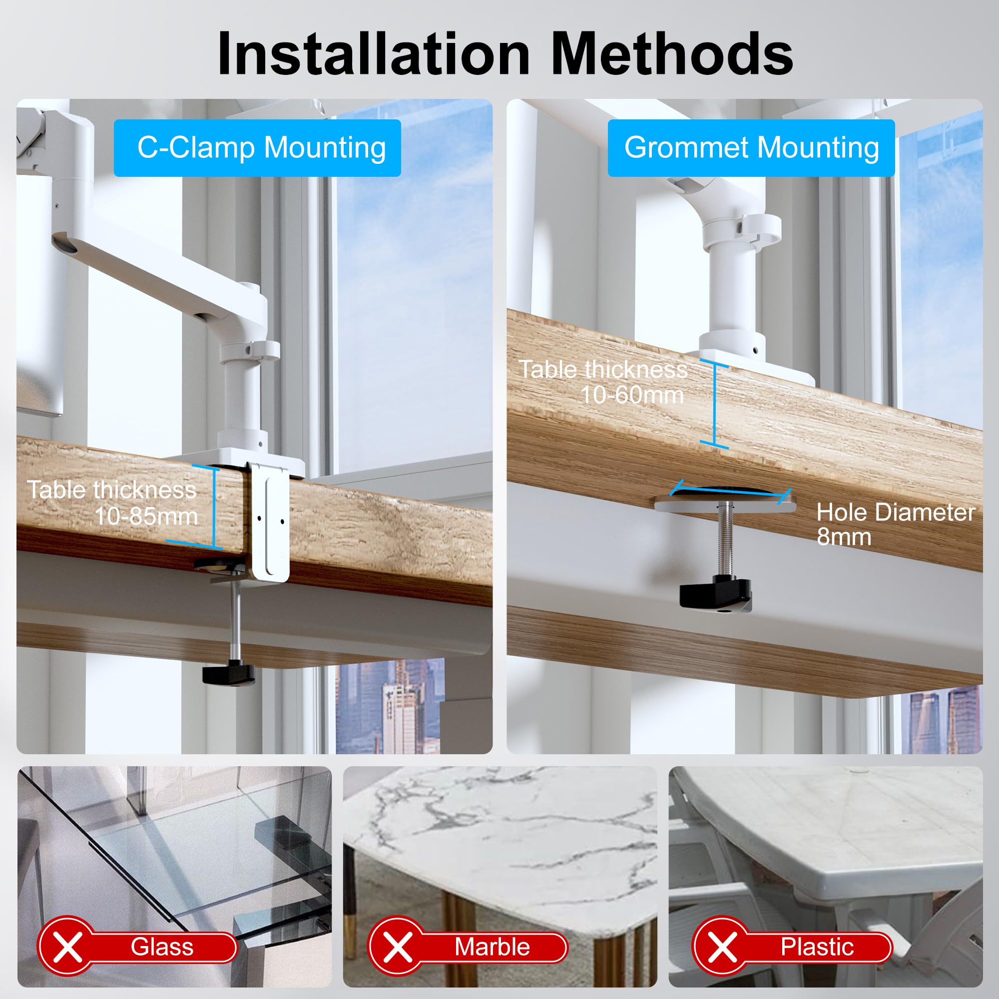 ETHU Braccio singolo per monitor, resistente supporto per monitor con molla a gas con regolazione in altezza e inclinazione, supporto da scrivania VESA con doppia opzione di installazione per schermi