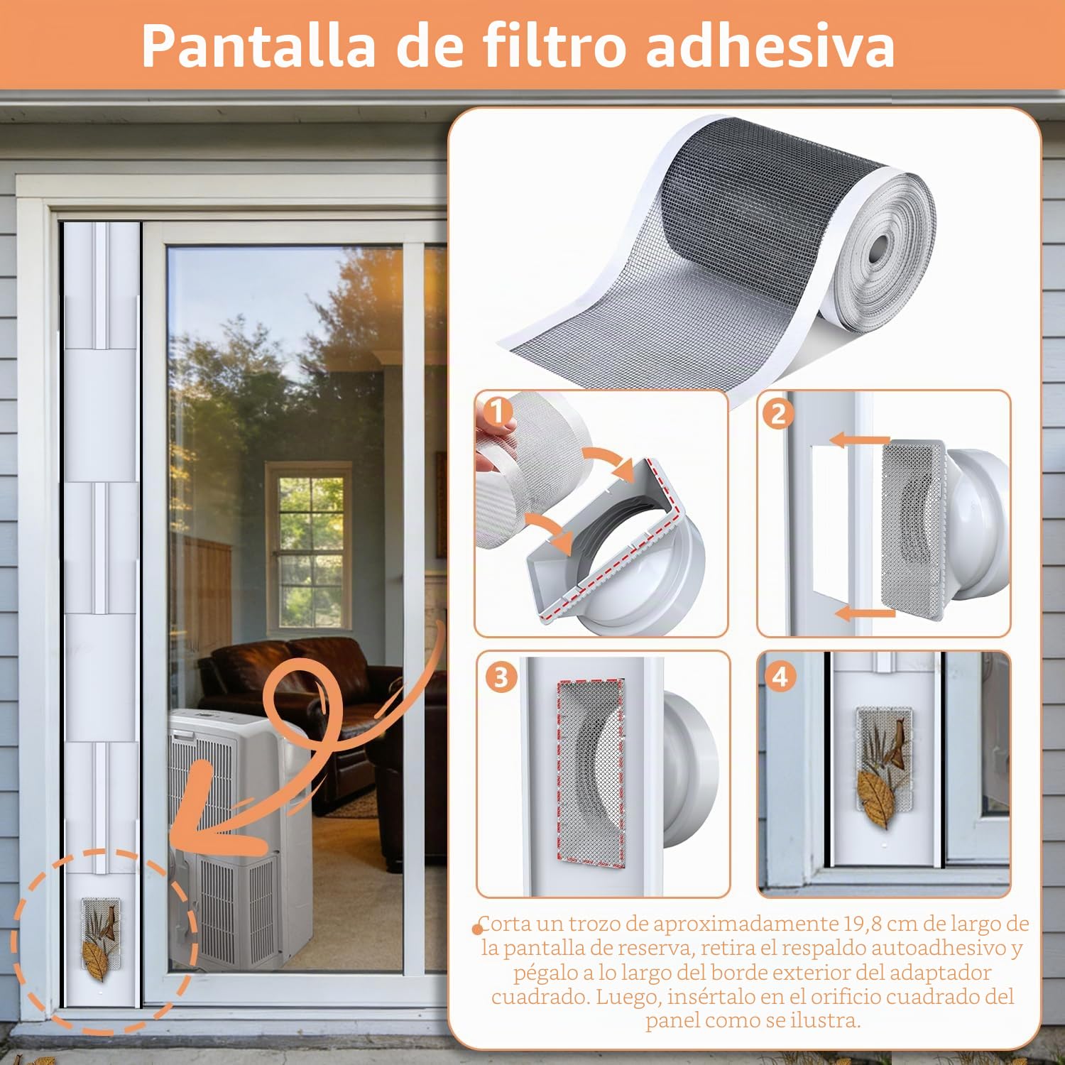 Junta de puerta Aozzy 240cm para aires acondicionados móviles con adaptador universal 13/15cm, filtro DIY de 1 m y junta para aires acondicionados/deshumidificadores en puertas/ventanas correderas