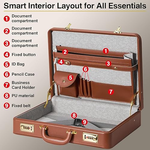 Miniatura 2 de Maletines para hombres, maletín antirrobo de doble bloqueo con compartimento para laptop de 16 pulgadas, piel sintética impermeable, maletines para