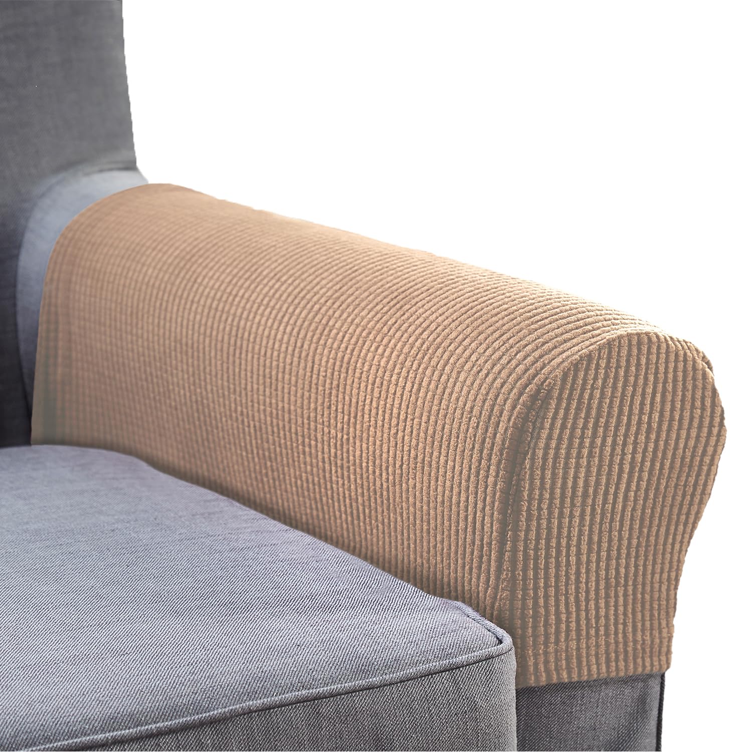 Coopers of Stortford - Pair Stretch Arm Covers - Protective Chair Armrest Slipcovers - Elastic Durable Fabric - Machine Washable - Fits Most Chairs - 52x18cm