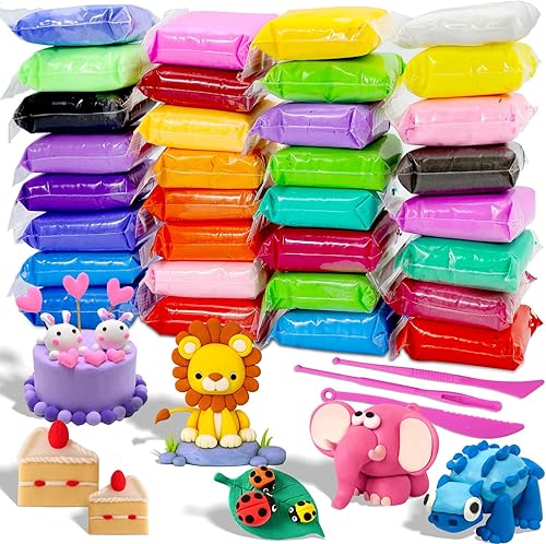 Arcilla seca al aire  Kit de arcilla de modelado de 32 colores con 3 herramientas de escultura, segura y no tóxica, juguetes de regalo mágicos de