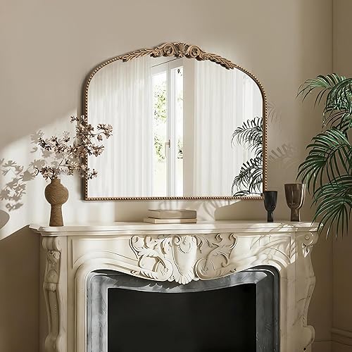 Miniatura 13 de Besdomus Espejo Grande Arqueado Dorado: Espejo Vintage Barroco Francés de 40" x 30" - Espejos Antiguos Ornamentados Tradicionales para