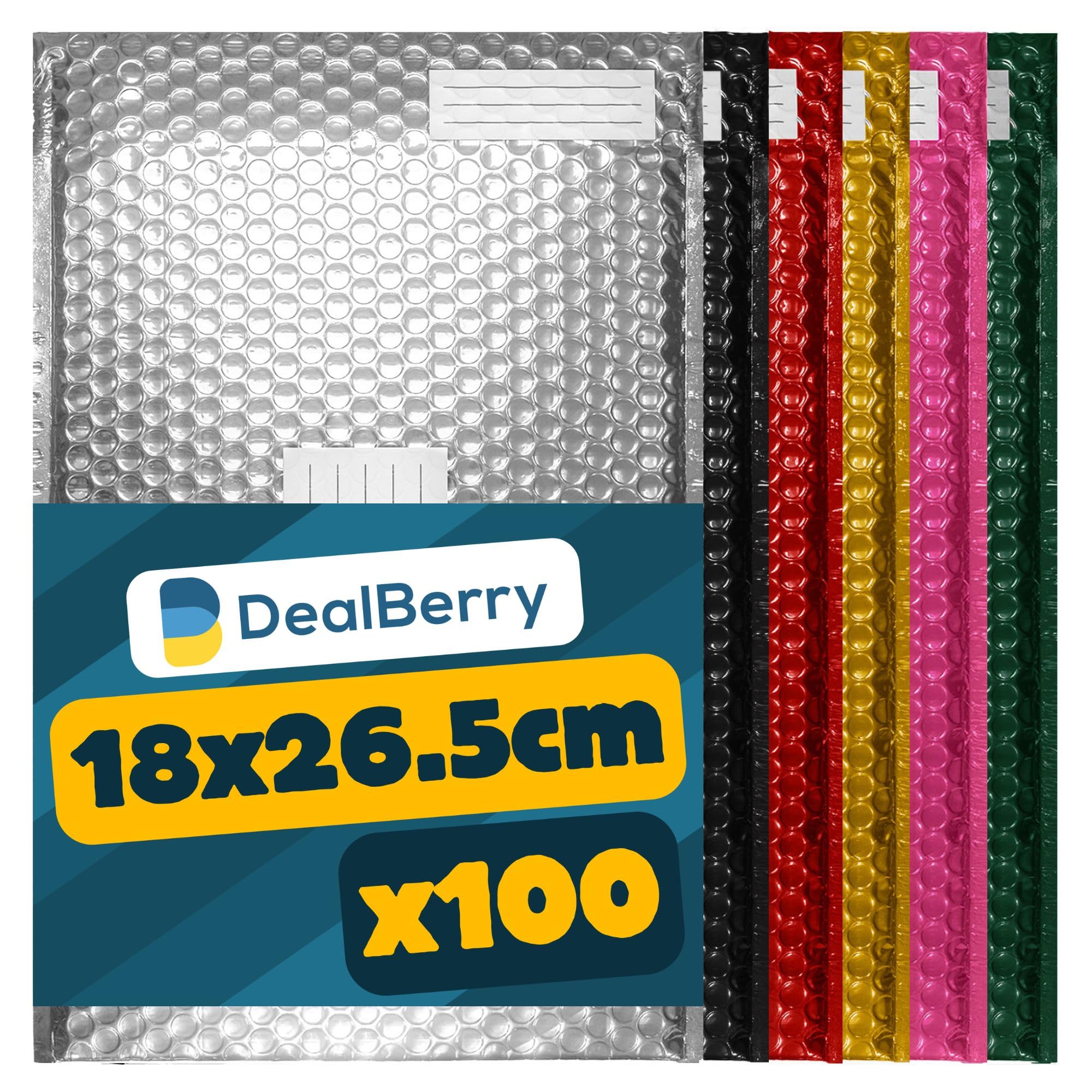 100 Pack Padded Bubble Envelopes | Metallic Shipping Envelopes | Assorted Colour Size D | 200x265mm — image 1