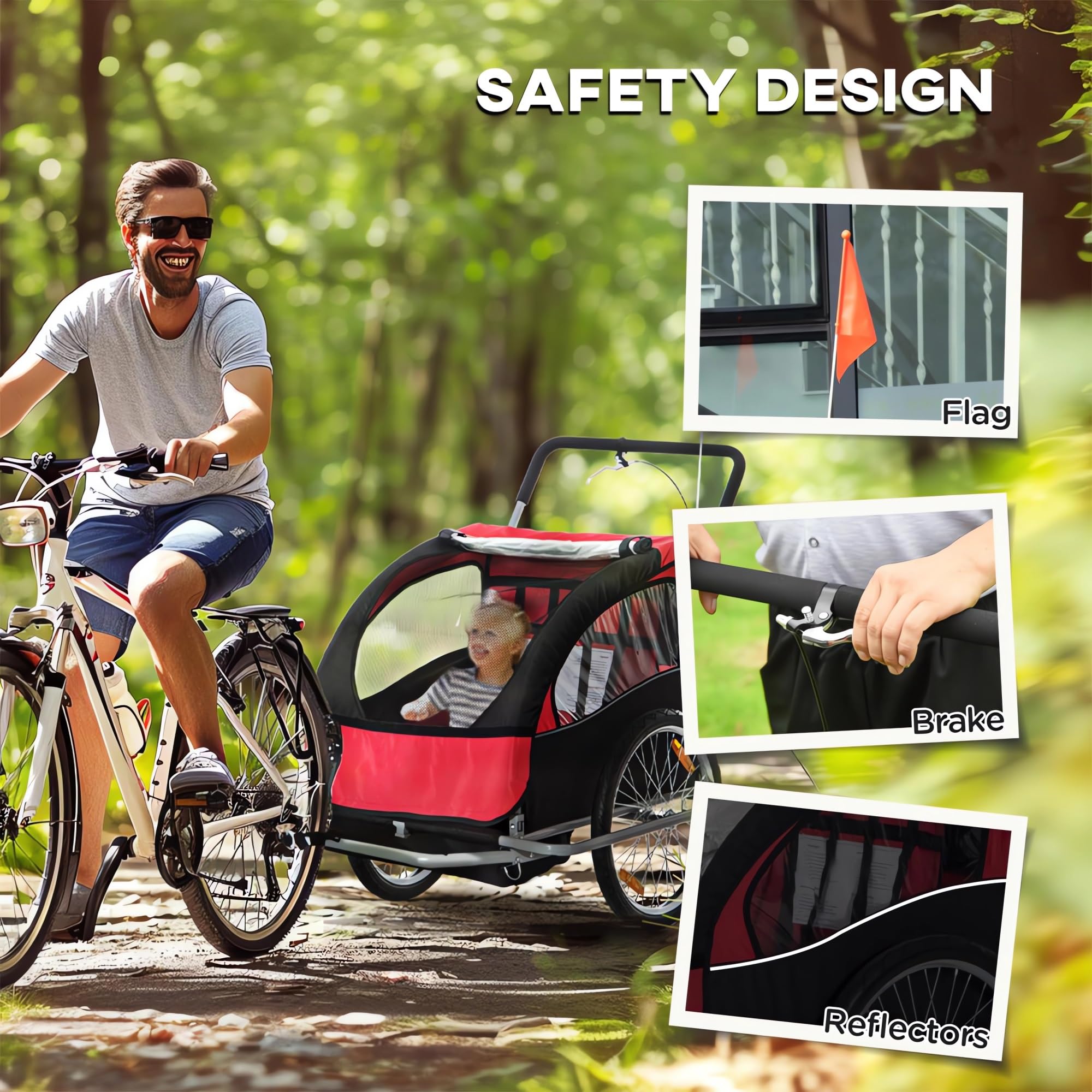 Rimorchio per Bicicletta per Bambini, 2 In 1, Tettuccio per Bambini, Schermi Anti-insetti e Anti-pioggia Arrotolabili, Rimorchio Pieghevole