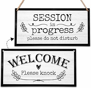 In Session Door Sign for Therapists, Do Not Disturb Hanger Sign for Therapy Office Decor, 6X12 Inches Double Sided Wooden Welcome Hanging Plaque-MBA01