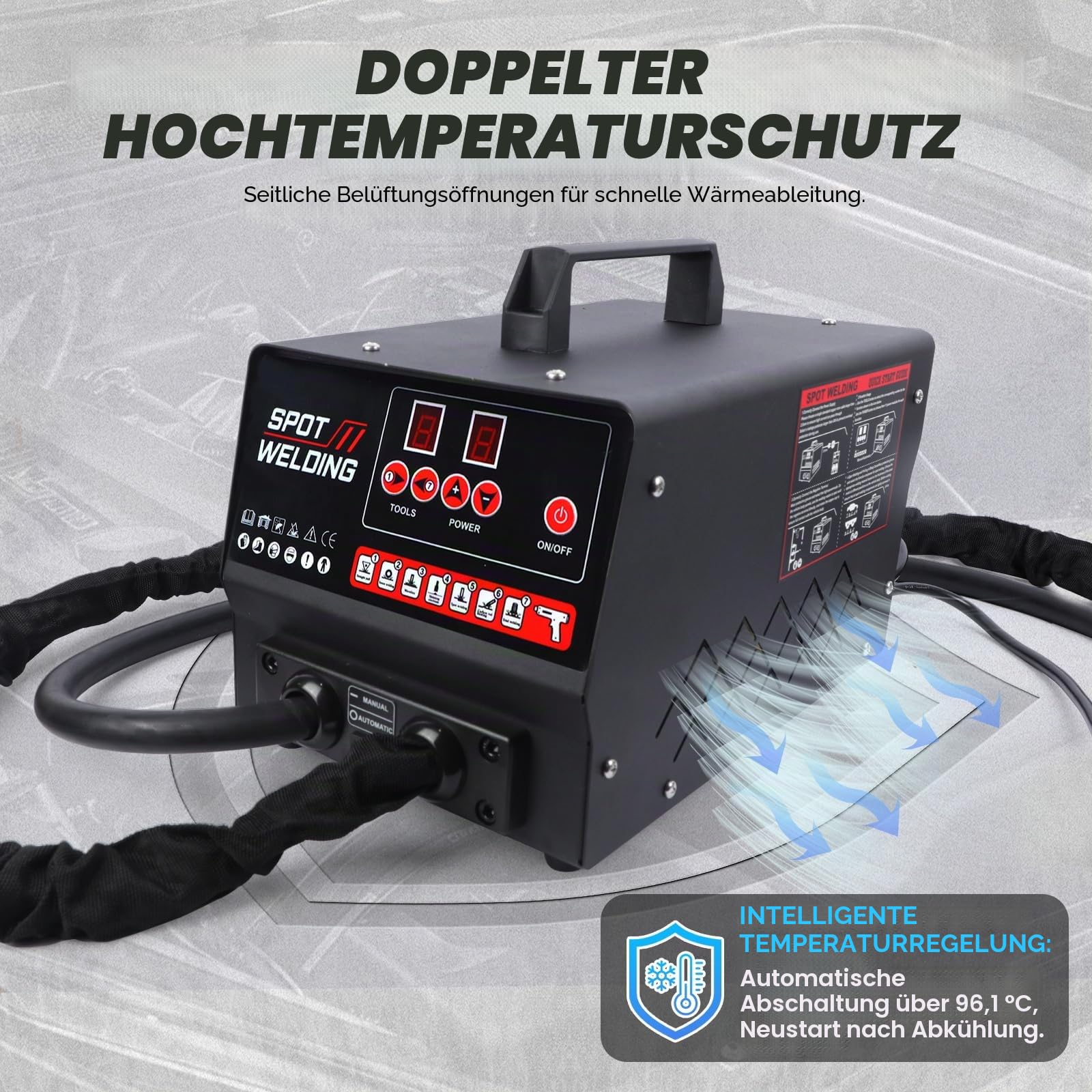 220V Karosserie Ausbeulspotter,3500W Dellenentfernungswerkzeug für Karosserie-Reparatur-Set mit 7 Schweißmodi und Automatik/Manueller Modus 90F