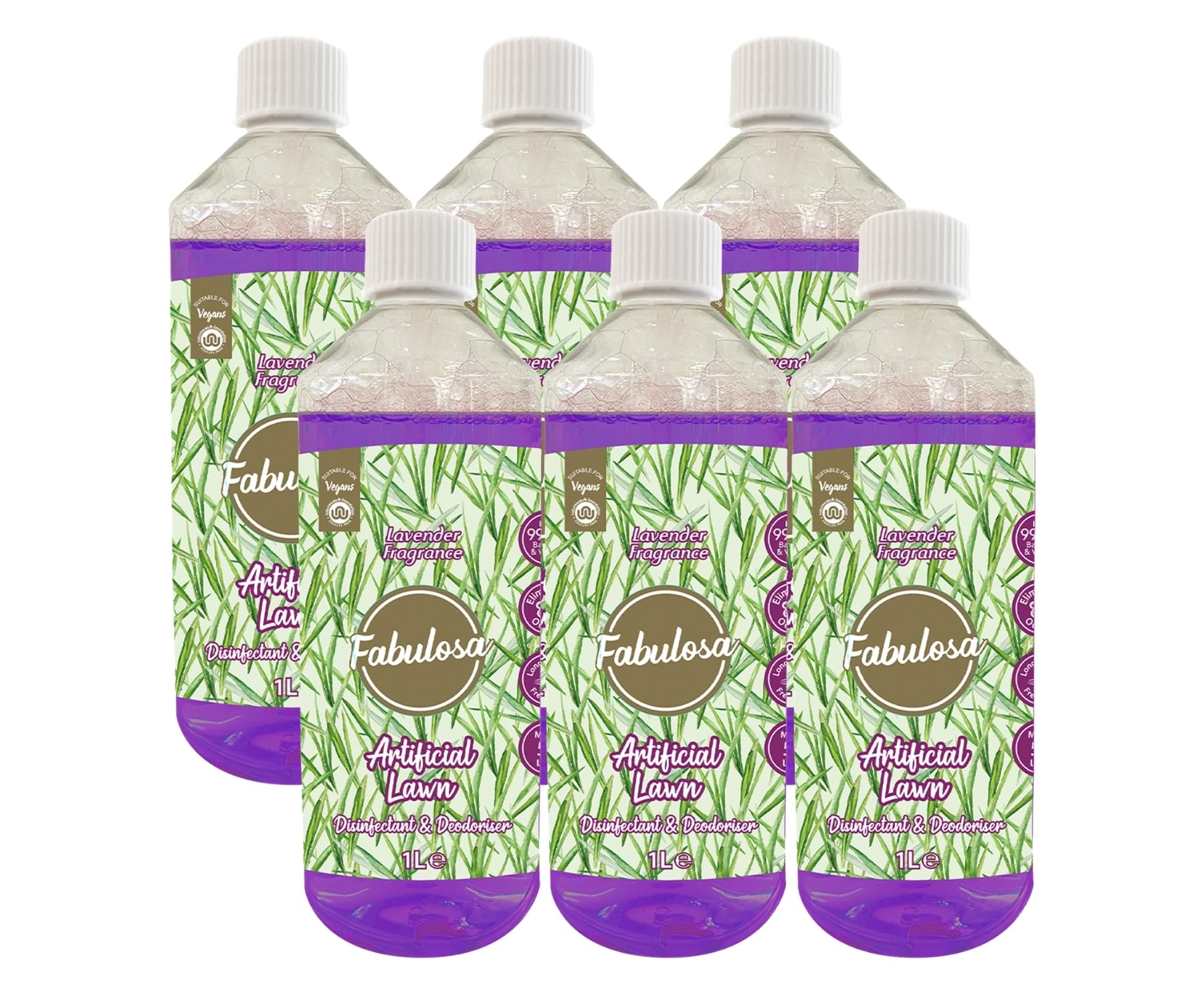Fabulosa 4 in 1 Disinfectant and Deodoriser, Pet & Dog Friendly Artificial Lawn & Grass Cleaner, Urine Cleaner and Moss Growth Killer, Makes 300L, 1L, 6 Pack, Lavender