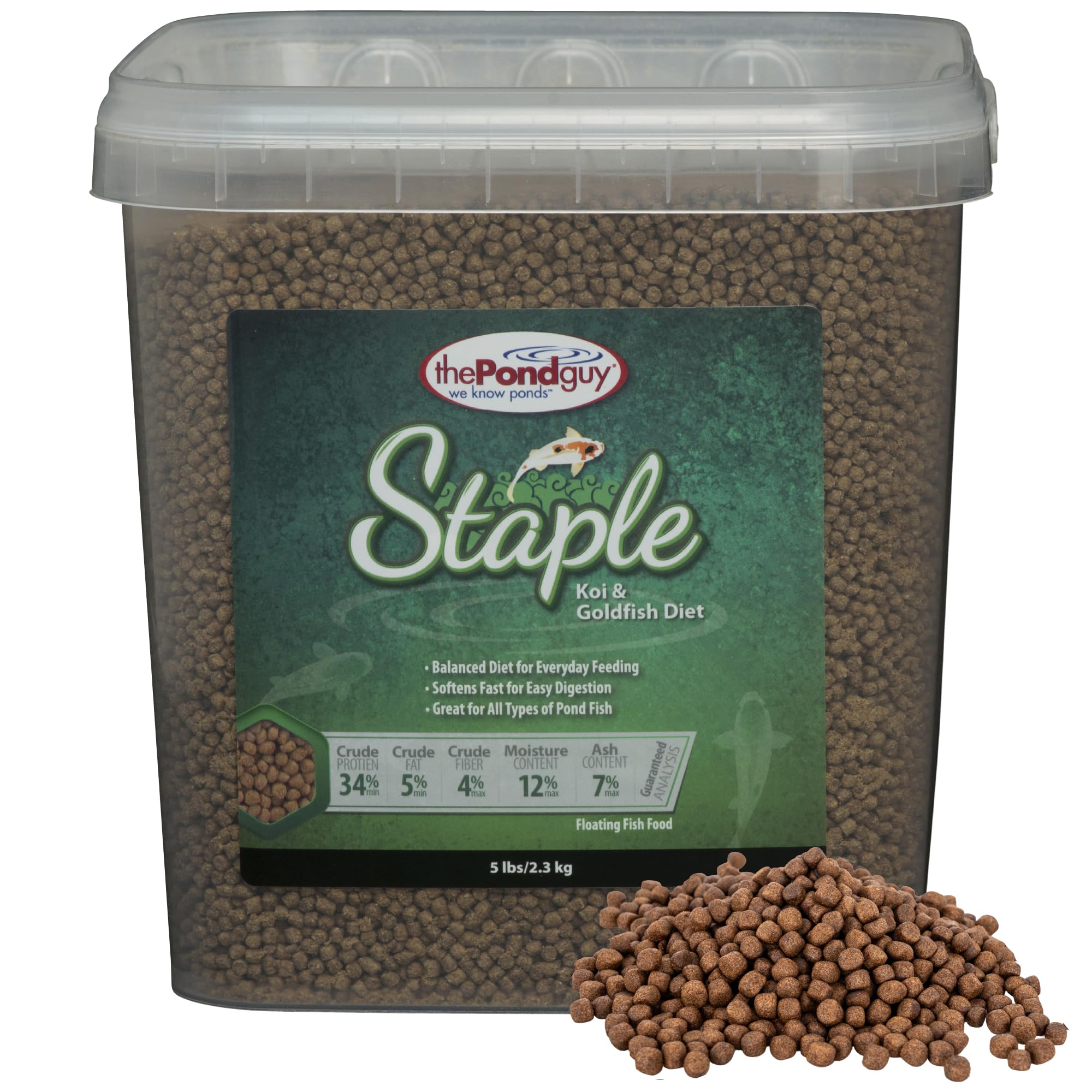 Staple Fish Food for Backyard Koi & Goldfish, Choice Floating Pellets for Fish Wellness & Health, Smart Nutrition for Clean Ponds, 5 lbs