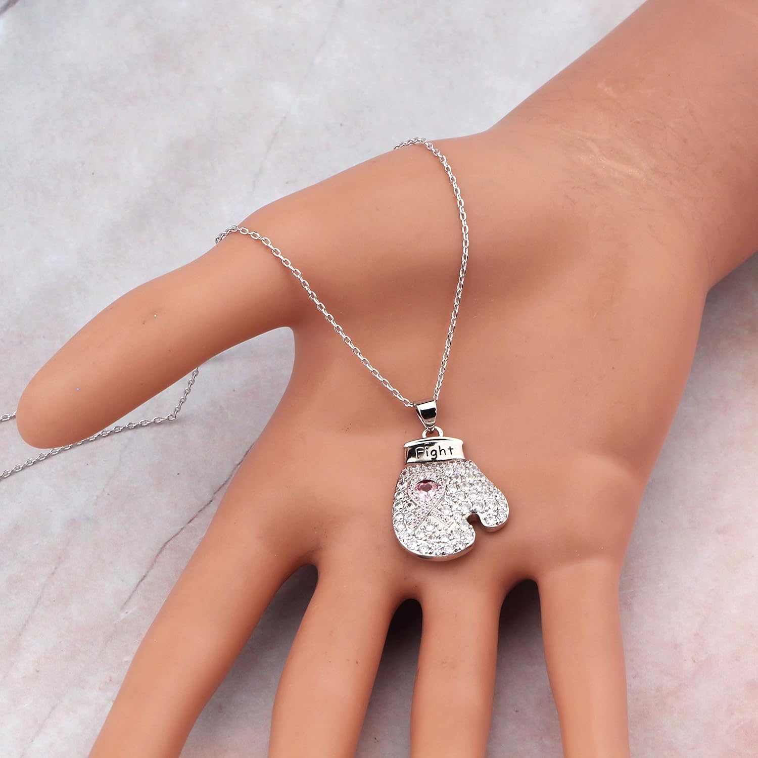 HOLLP Breast Cancer Awareness Necklace - Awareness Ribbon Charm Fight The Cancer Recovery Jewelry for Women - Image 3