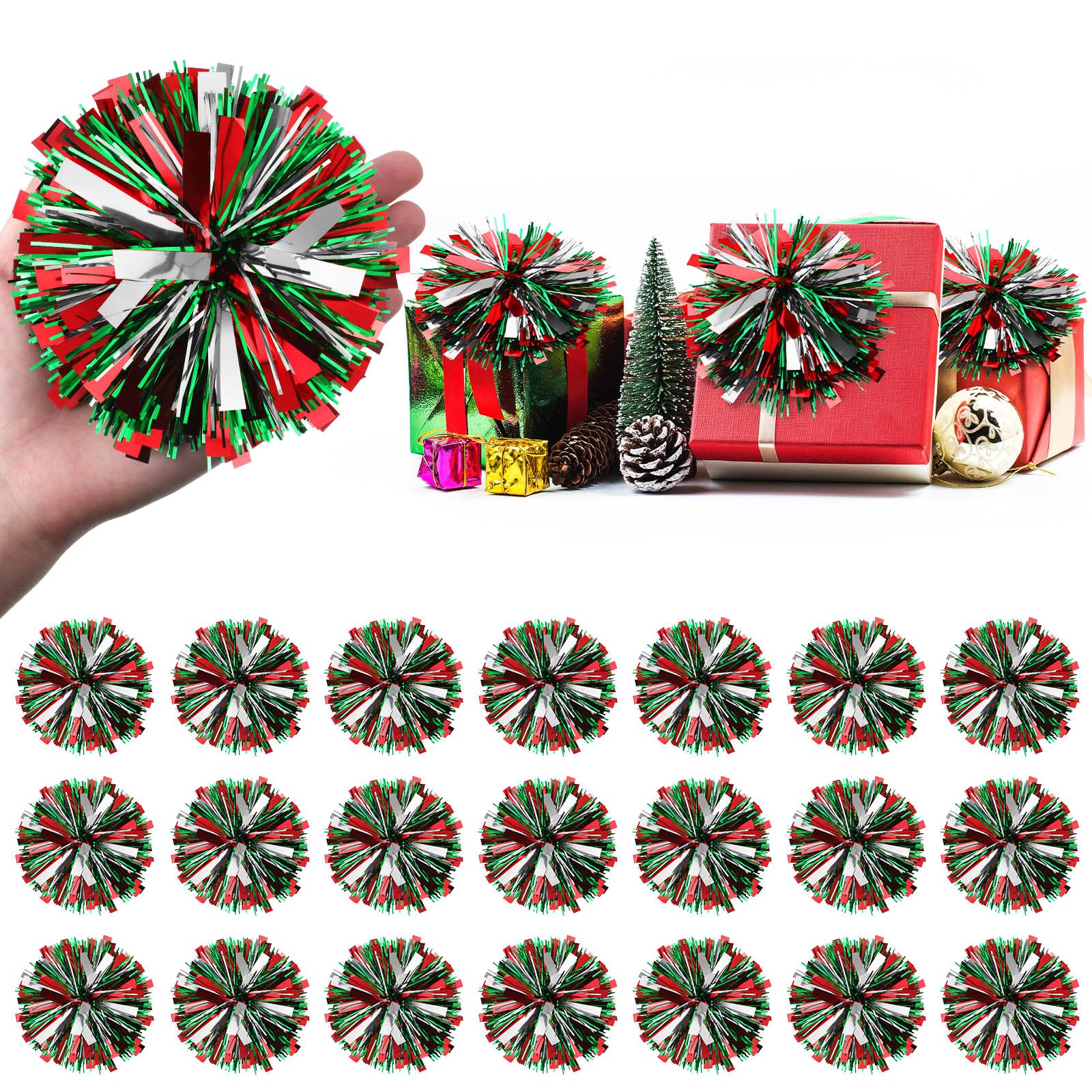 Amazon.com: Daifunli 24 Pcs Christmas Tinsel Bows for Gift Wrapping 4 ...