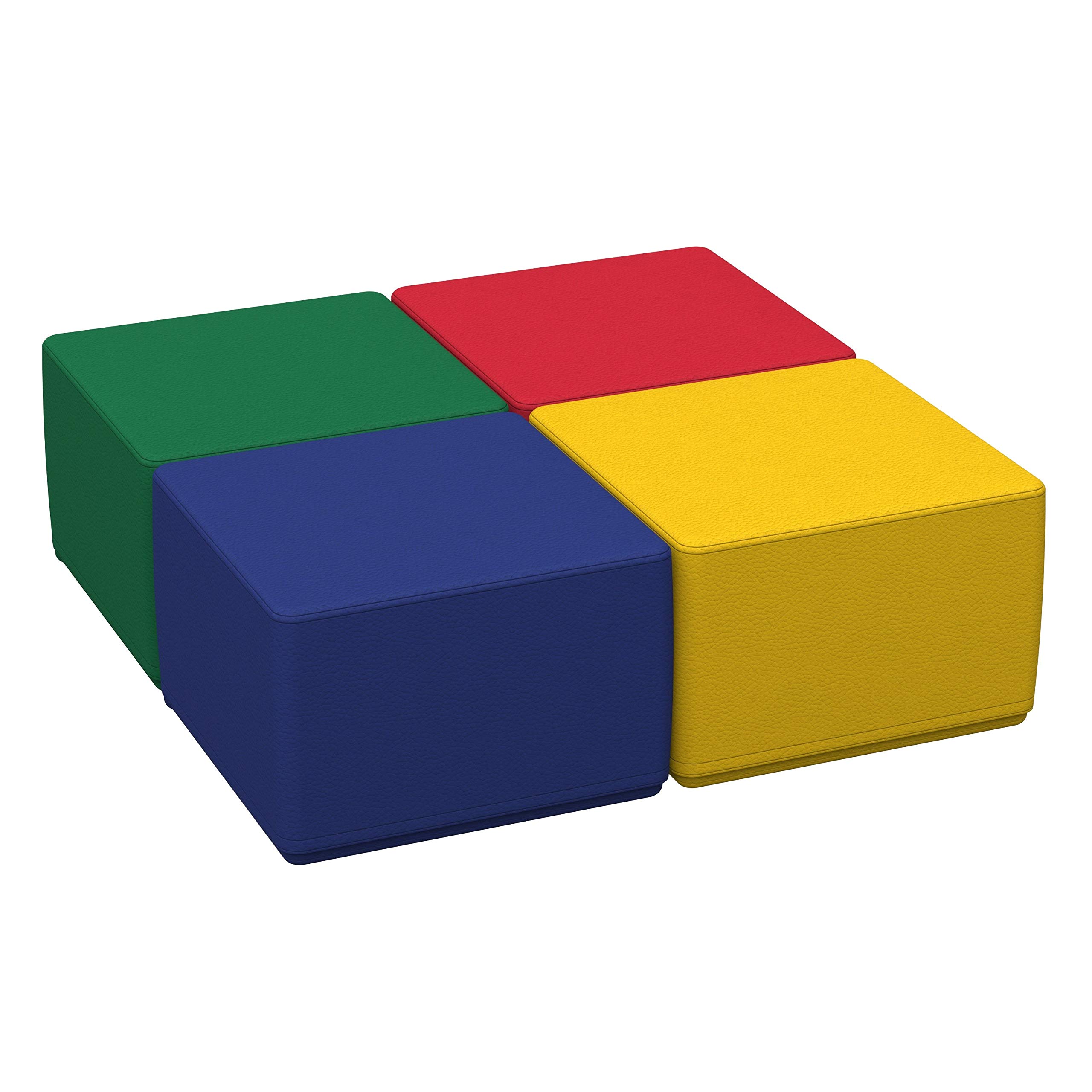 FDP SoftScape 18" Square Ottoman, Collaborative Flexible Seating for Kids, Teens, Adults, Furniture for Classrooms, Offices and In-Home Learning, Junior 12" H, (4-Piece Set) - Assorted