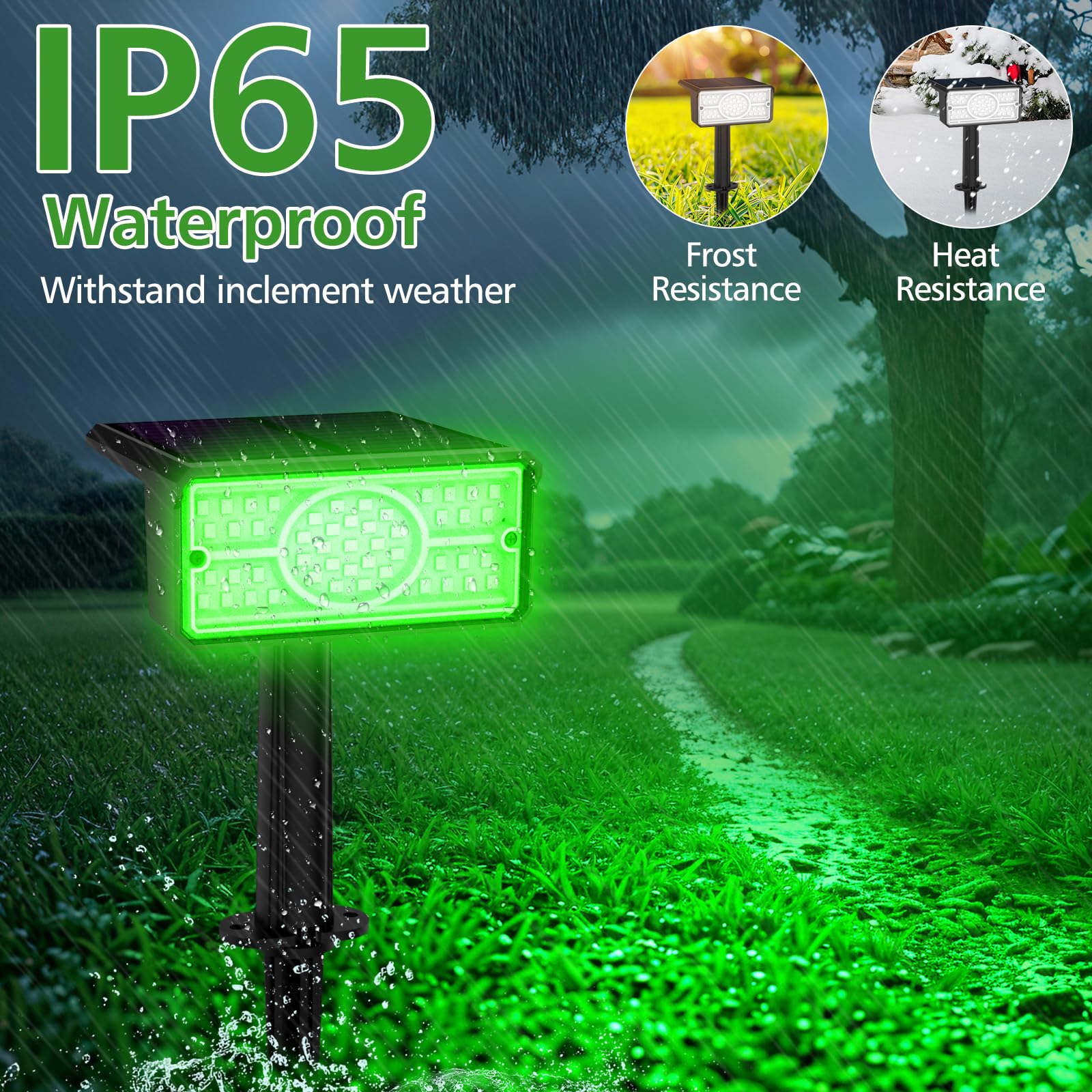 T-SUNUS Focos solares verdes para exteriores, luces solares de jardín impermeables, 2 modos brillantes, luces de seguridad, luz de paisaje de Navidad para jardín, árbol, patio, césped, escaleras