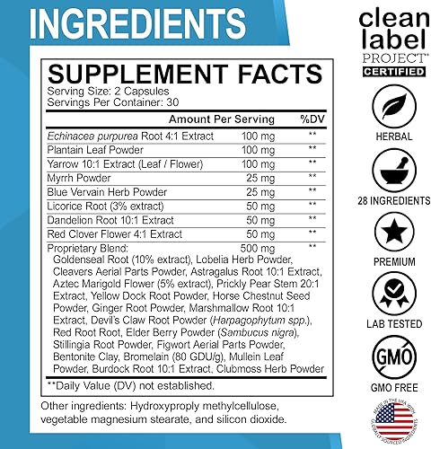 Miniatura 6 de Suplementos de drenaje linfático Píldoras - Apoyo linfático Productos de limpieza a base de hierbas totales Equinácea, jengibre, diente de león,