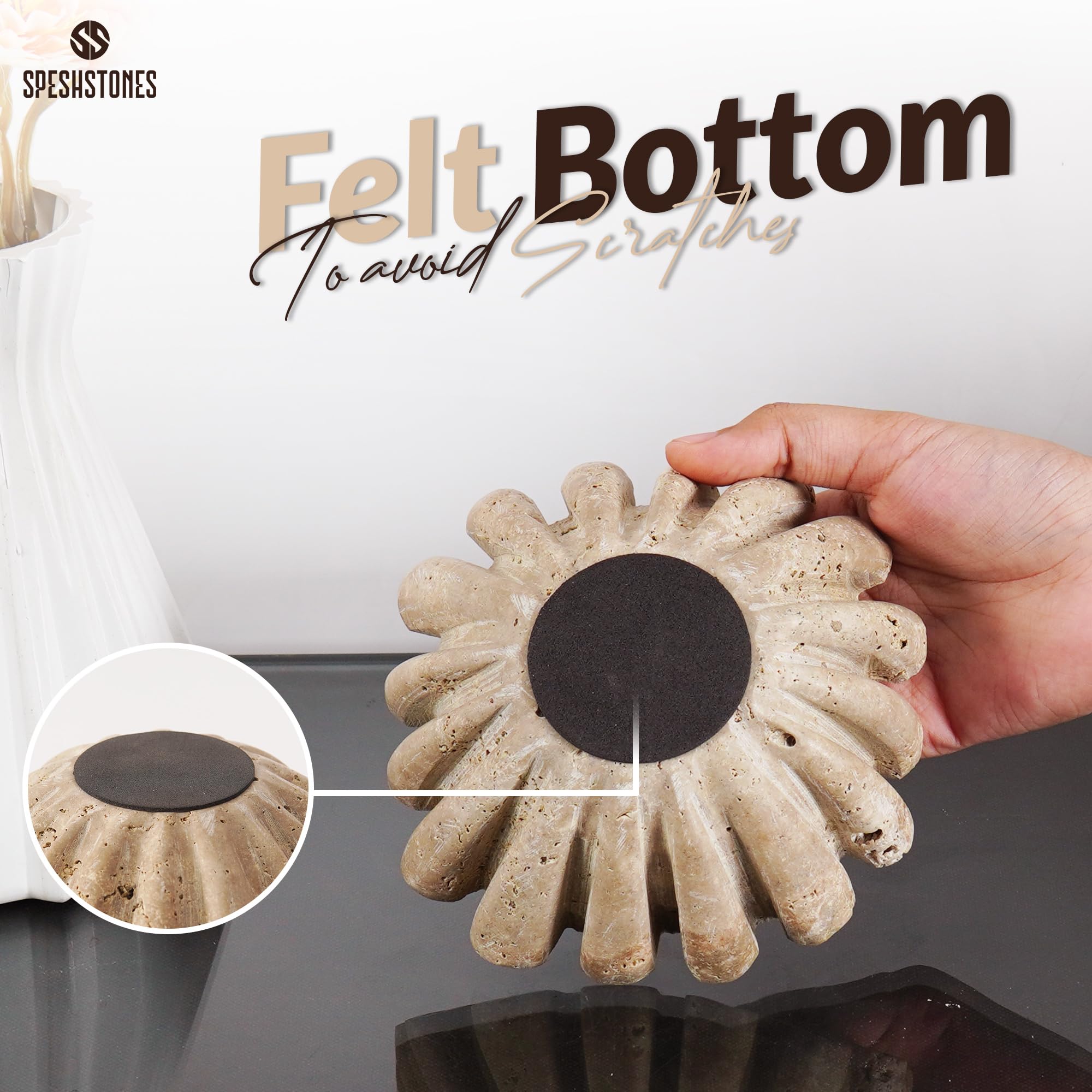 Ciotola Decorativa Scanalata In Resina – 15x15x6 Cm, 300 Ml, Colore Bianco, Per Soggiorno E Tavolini
