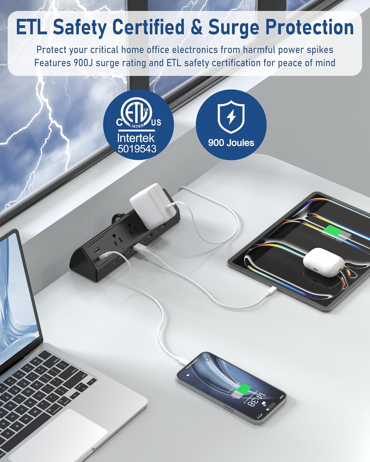 Jgstkcity 90W Desk Clamp Power Strip,12 USB Ports (6 PD 45W USB-C),Surge Protector,ETL Listed Power Hub Extension Cord,Fast Charging Station for Home Office Desk Edge Mount (Black,12 USB-90W) 0 Outlets & 12 USB Ports - 90W Black