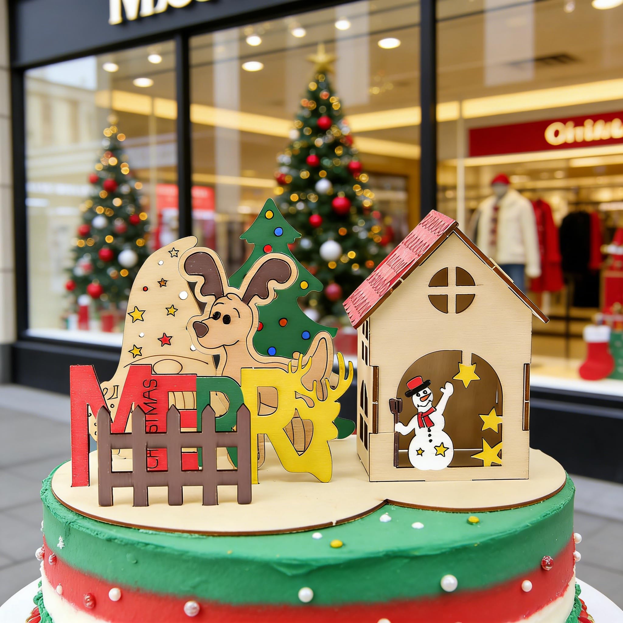 BACH AND BOOZY Snowman Christmas House Cake Toppers Winter Wonderland Cake Topper