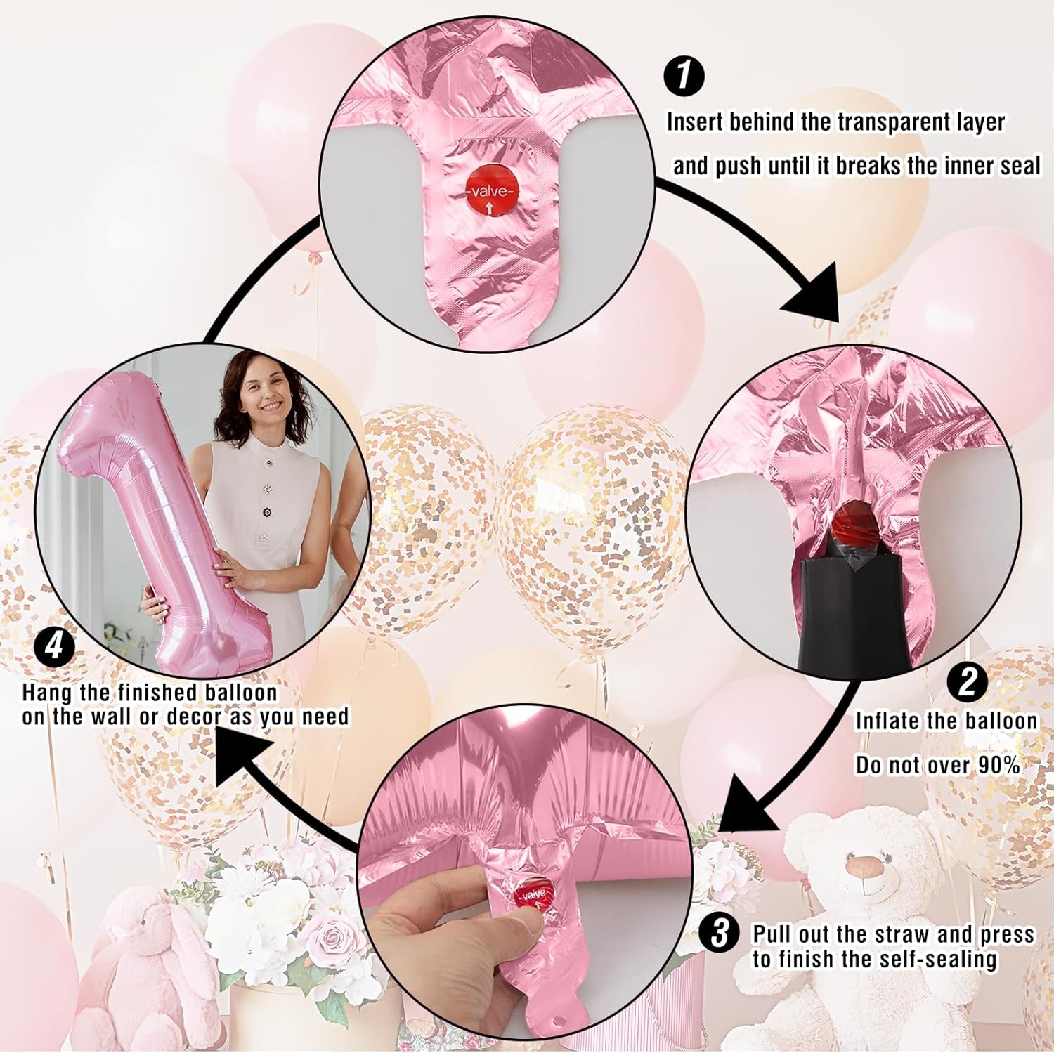 Smlpuame Pastel Pink 5 Balloons, 40 Inch Large Light Pink Foil Number Balloons 0-10, Self-Sealing 5th Birthday Balloon for Girls Women Anniversary Baby Shower Princess Party Decorations Supplies - Image 8