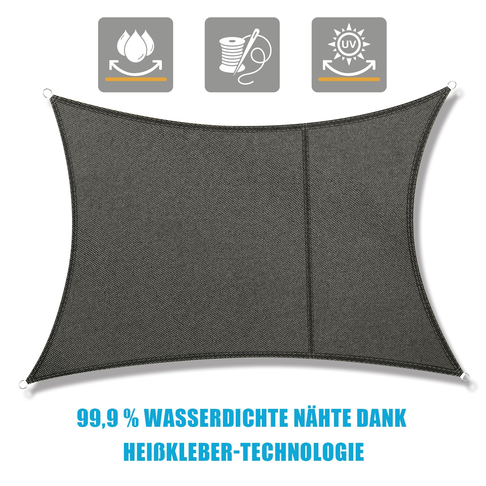 Amagenix Voile d’ombrage 3x4m Rectangulaire, Imperméable Anti-UV 95% | avec cordes de fixation, en polyester PES – Pour balcon, terrasse et jardin