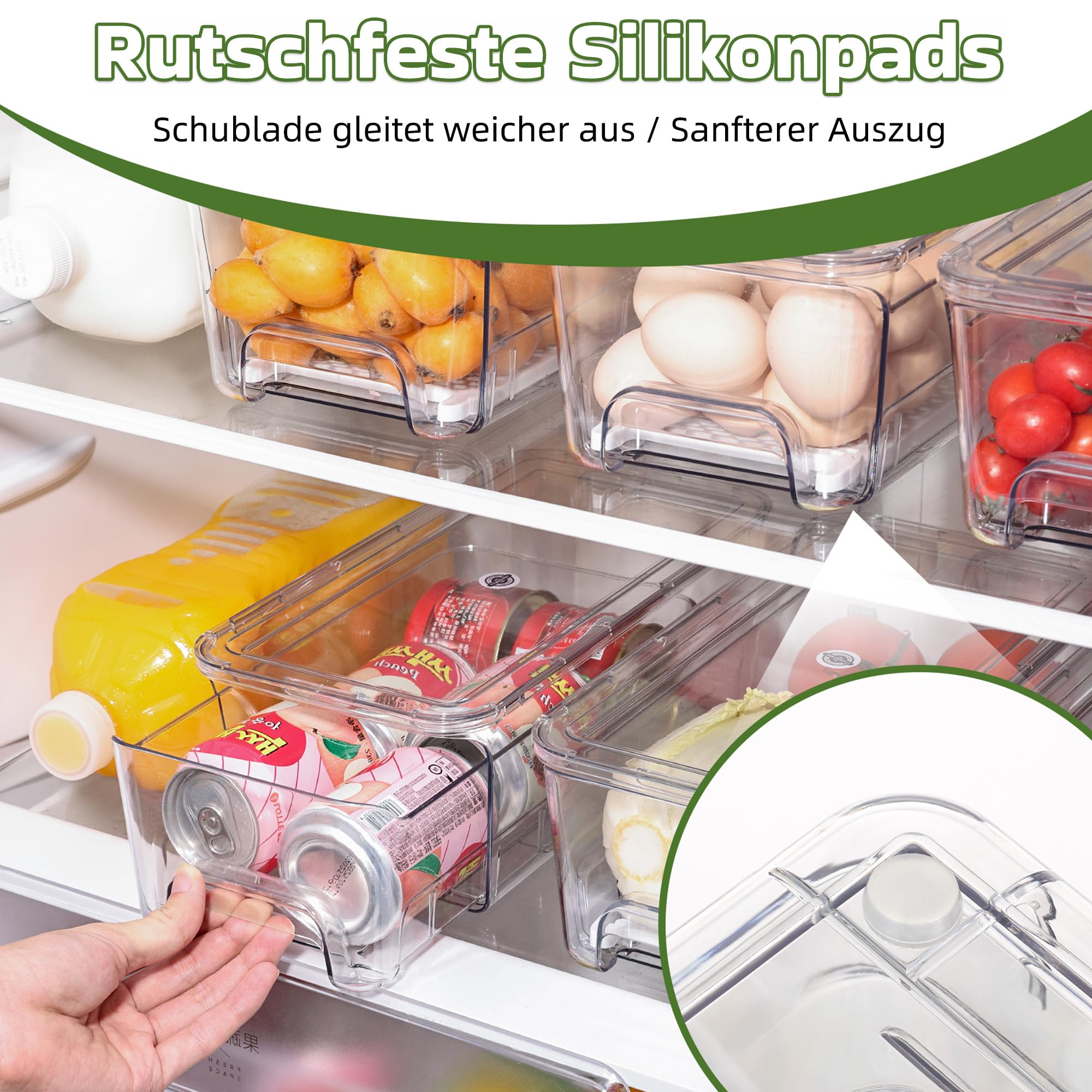 MIUKAA Kühlschrank Organizer Schublade, 4 Stück Doppelschichtige Stapelbar, Aufbewahrungsbox Kücheorganizer, Speisekammer Vorratsbehälter Durchsichtig Behälter für Kühlschrank, Küchen, Schränke