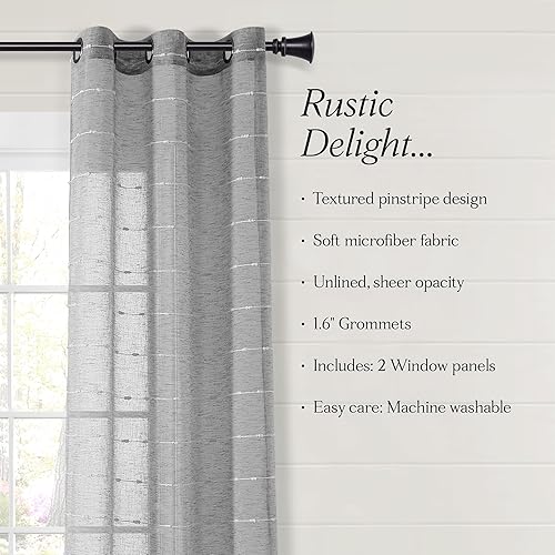 Miniatura 6 de Lush Decor Farmhouse - Par de paneles de cortinas traslúcidas con textura y ojales, 38 pulgadas de ancho x 84 pulgadas de largo, gris oscuro