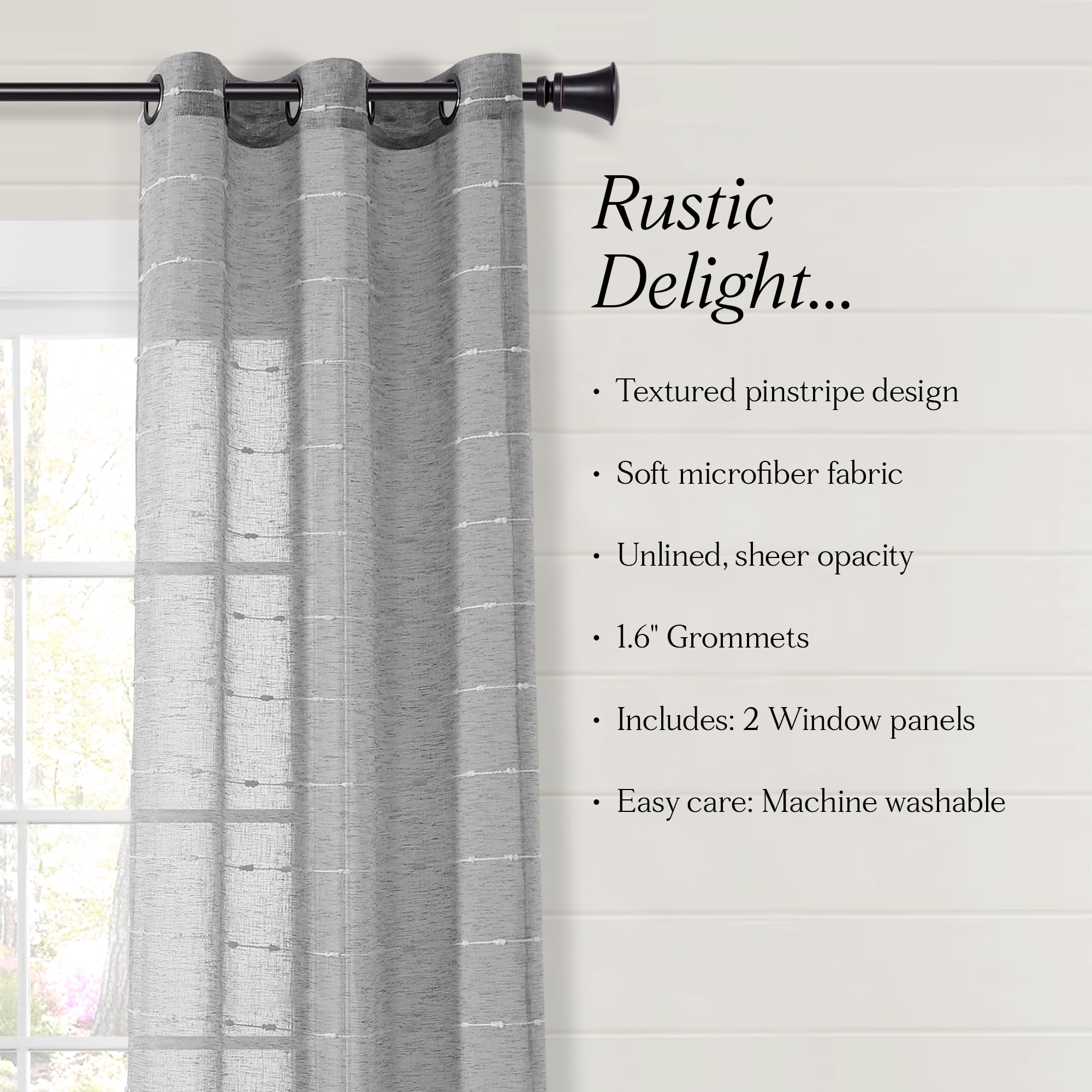 Lush Decor Paire de Rideaux de fenêtre Transparents texturés à œillets de Style Ferme, 213,4 x 96,5 cm (L x l), Gris foncé