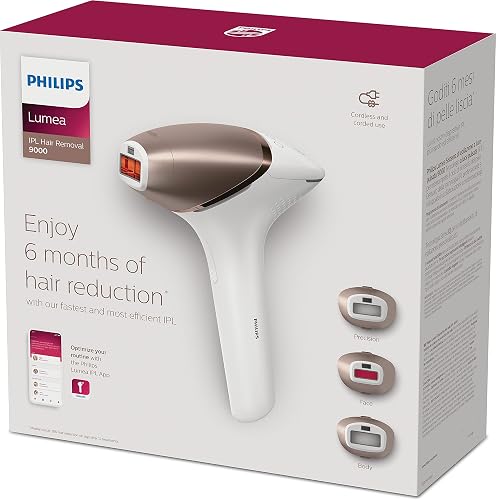 Philips Lumea 9000 Series, dispositivo di epilazione IPL, alternativa ai dispositivi di epilazione laser, SenseIQ, 3 accessori per viso, corpo e zone di precisione, con e senza filo, BRI955/00 - 12