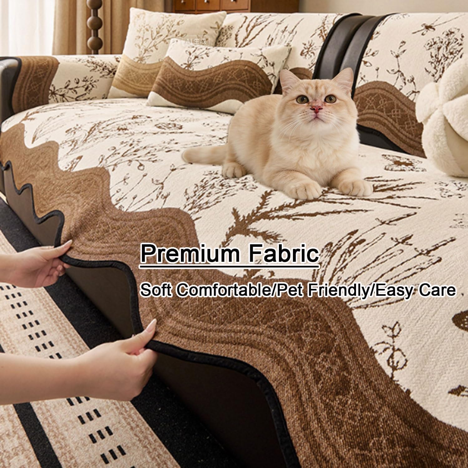 Couverture 1 2 3 4 Places en Forme de L d'angle Protege Canape, Protection Canape Chat Chiens Anti Griffe en Chenille Plaid de Protection,Light Brown,110 * 110cm