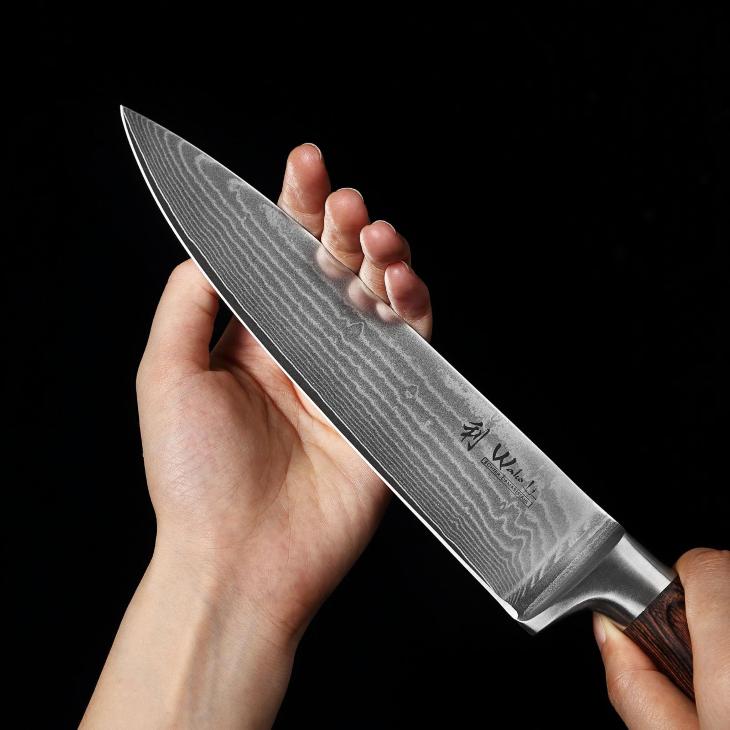 WAKOLI EDIB cuchillo de chef de 20 cm en acero de damasco de 67 capas con núcleo VG10, para carne, pescado, verduras y hierbas, mango de madera Pakka, caja de regalo | para la cocina profesional, con hoja afilada de 67 capas y núcleo VG10, proporcionando