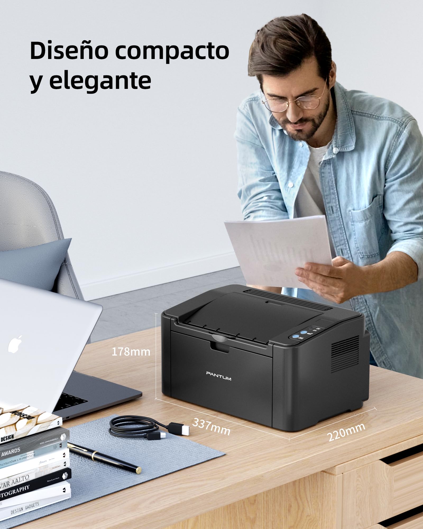 PANTUM P2502W Impresora Láser con Tóner Original Incluido (Wi-Fi, Airprint, 22 ppm, A4, 1200 x 1200dpi), Blanco y Negro