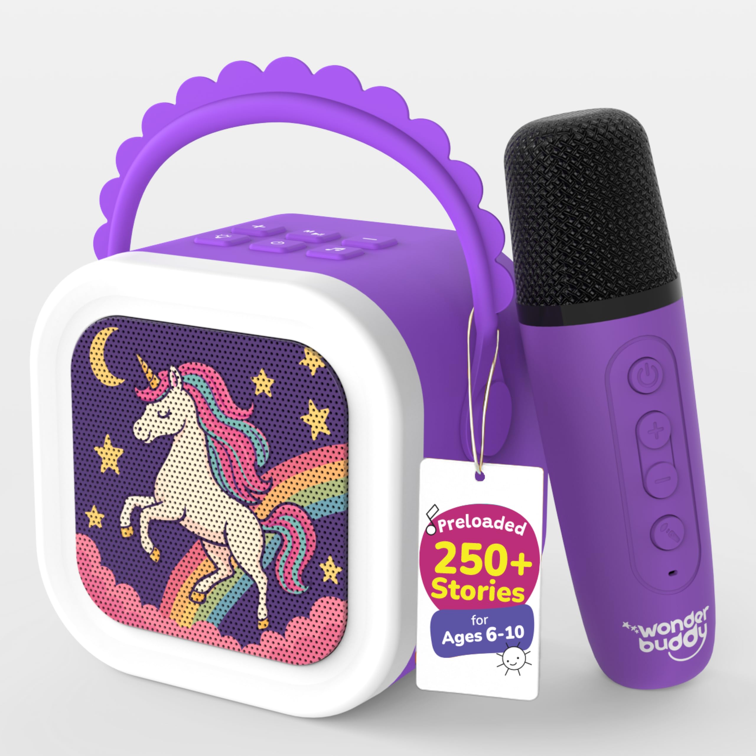 WonderBuddy StoryBox Mini, 250+ Stories Preloaded, Karaoke Mic for Singing, RGB Lights, Kids BT Speaker, Musical Toy, Birthday Gift for 6-10 yr Girls - Unicorn-image-23