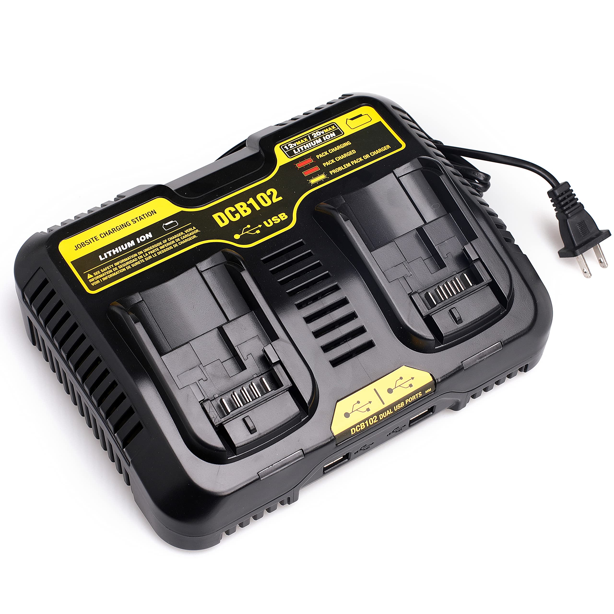 Felihogar DCB102 Dual Charger for Jobsite Replacement for DeWalt 12V/20V Max Charging Station DCB102