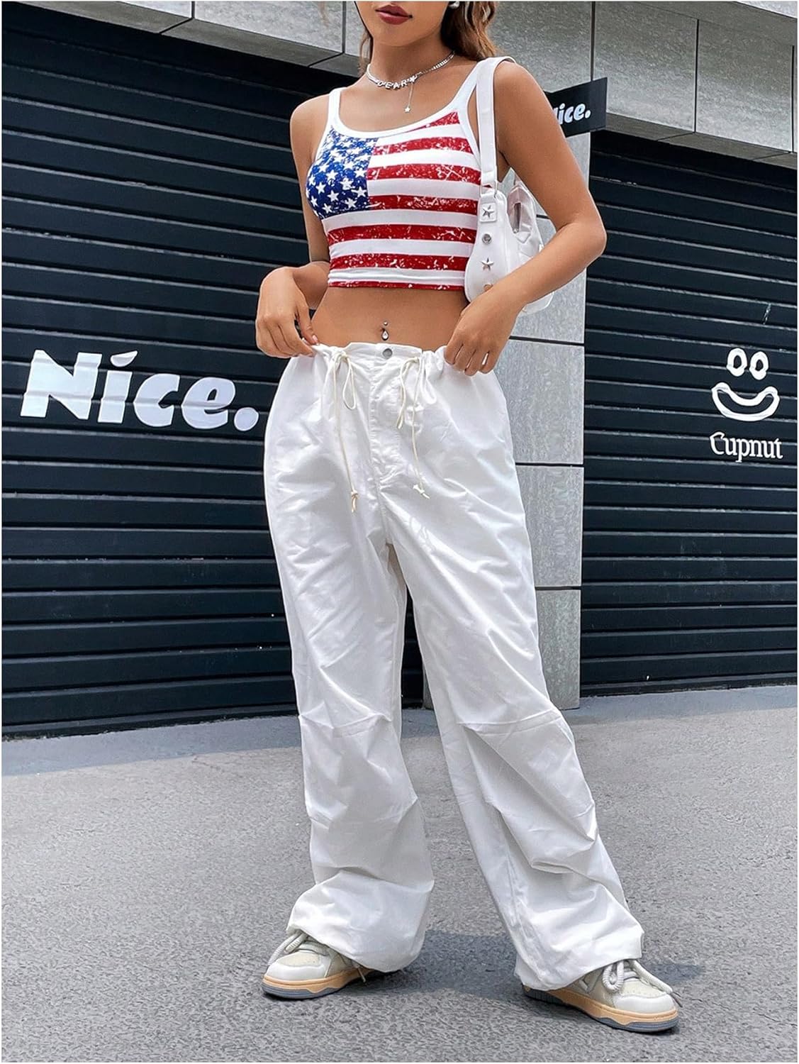 OYOANGLE Women's American Flag Graphic Cami Crop Top Sleeveless Summer Patriotic Tops - Image 5