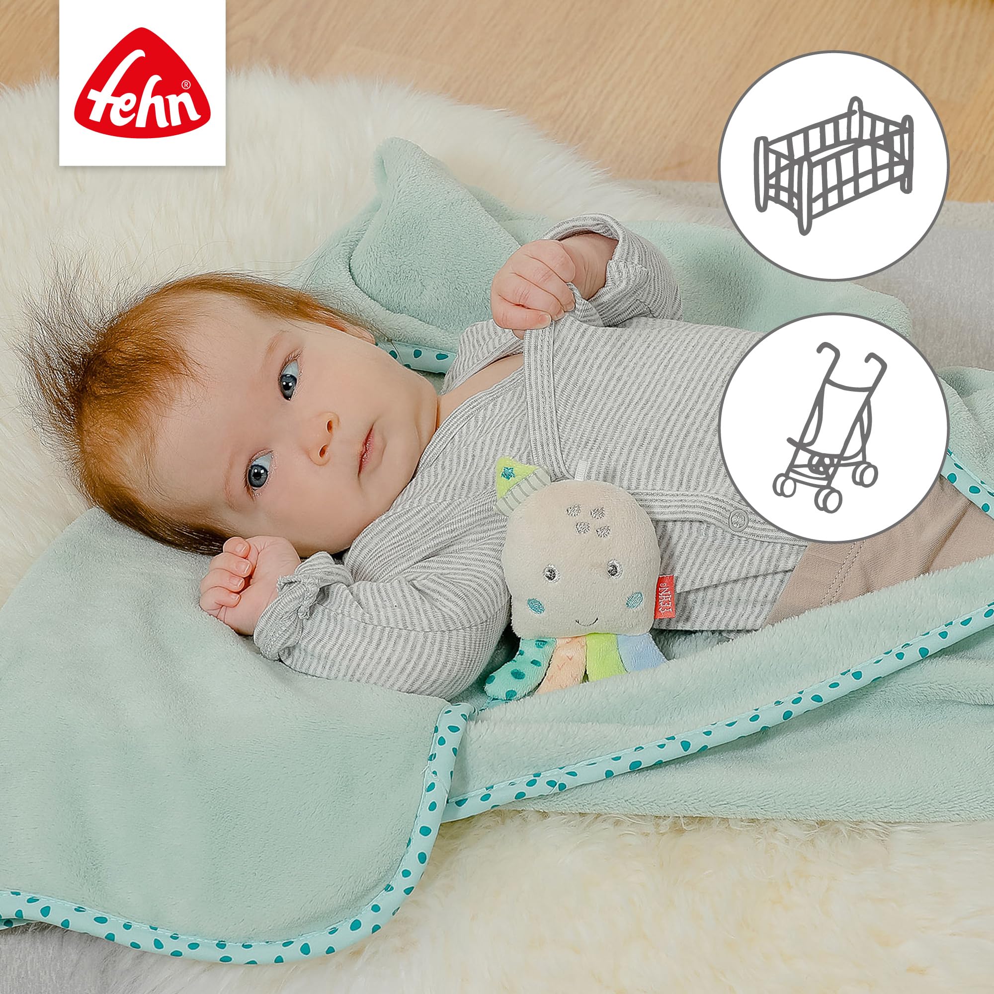 Fehn 054811 Kuscheldecke Oktopus – Kuschelige Schmusedecke - zum Kuscheln, als Krabbelunterlage, Schnuffeltuch oder Zudecke für zuhause und unterwegs