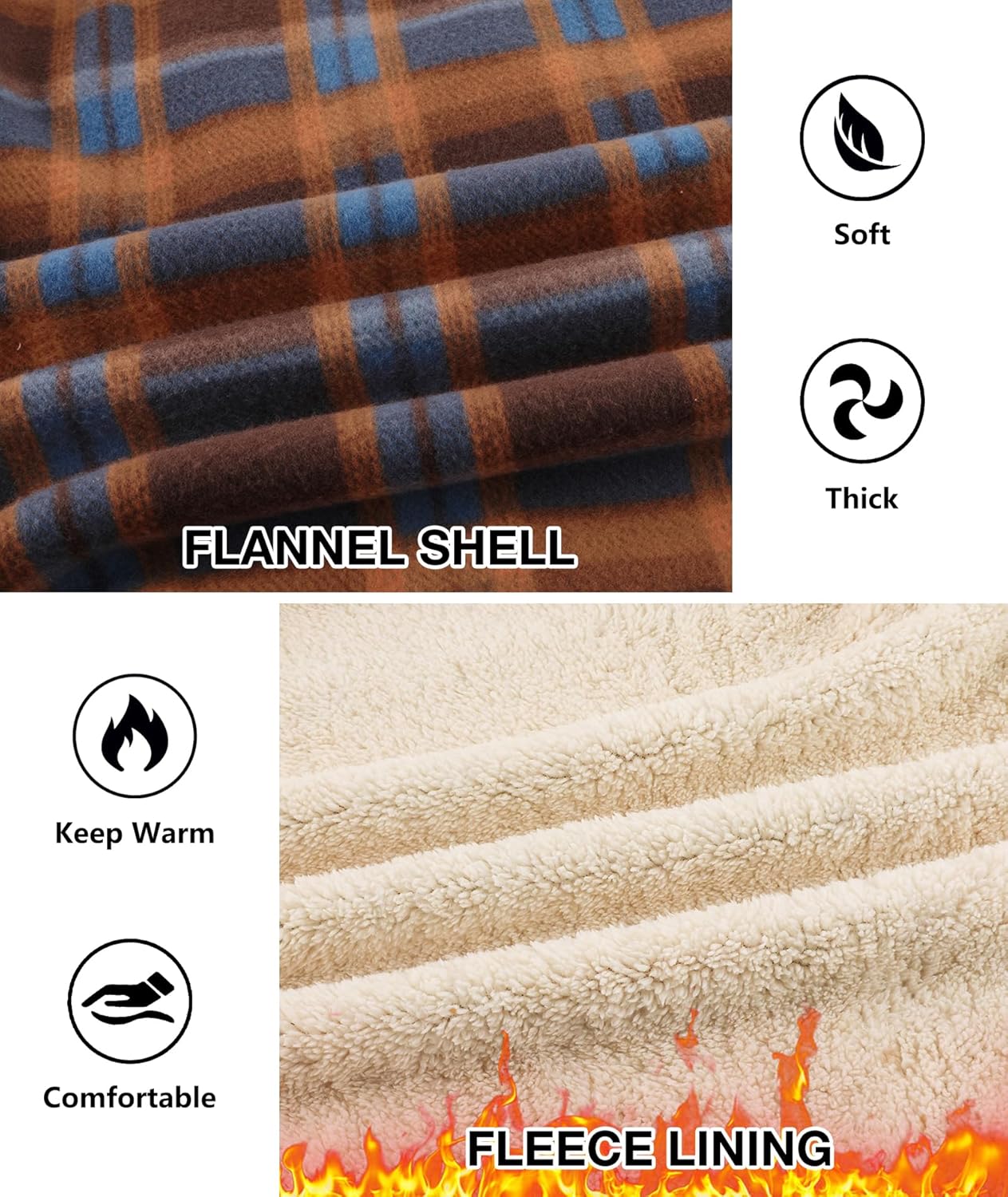 Mens Plaid Full Zip Hoodie Warm Flannel Shirt Jacket Fleece Lined Outerwear Coat with Hood - Image 6