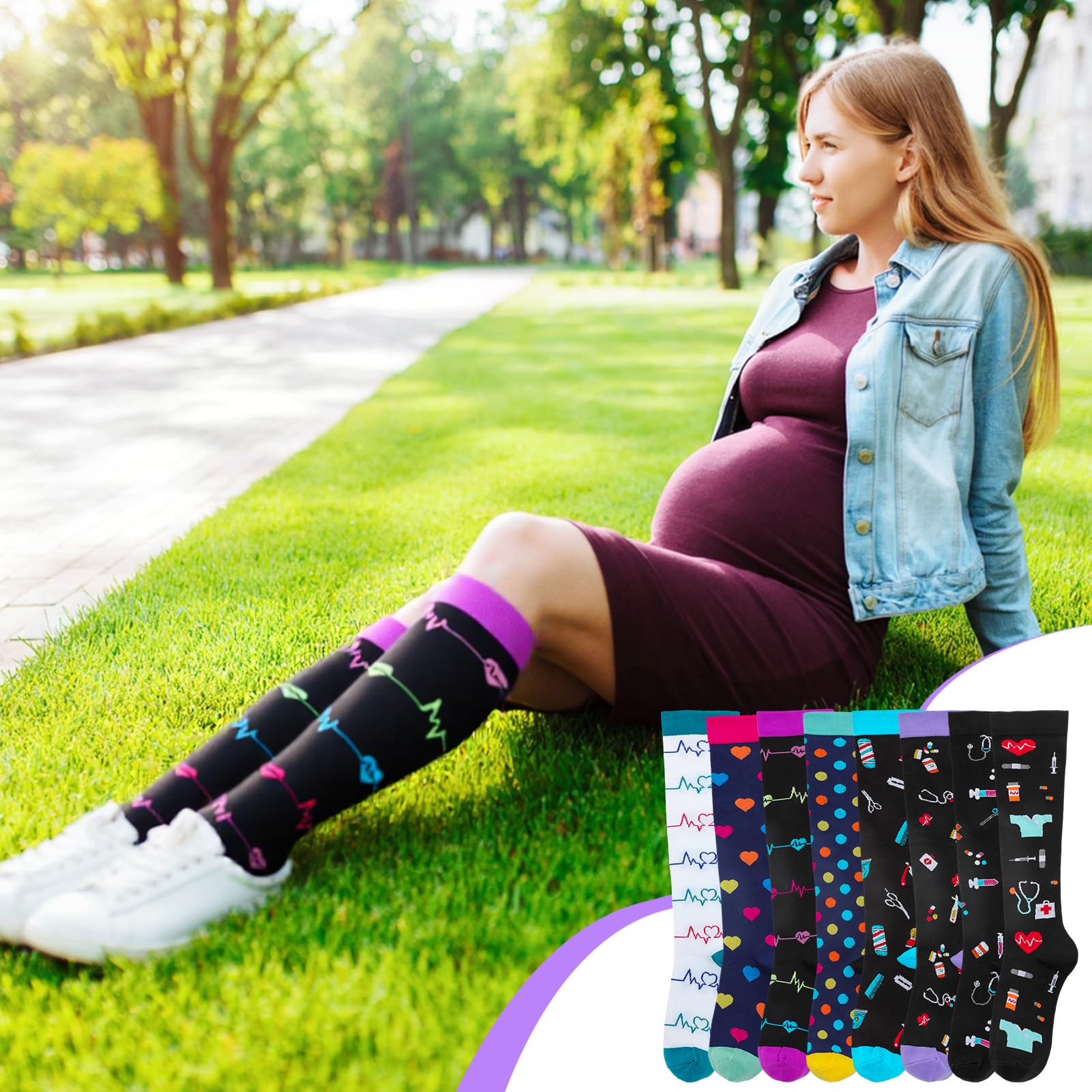 8 Paar Kompressionsstrümpfe Damen Herren,Kompressionssocken,Bunte Stützstrümpfe Compression Socks für Sport(40-46)