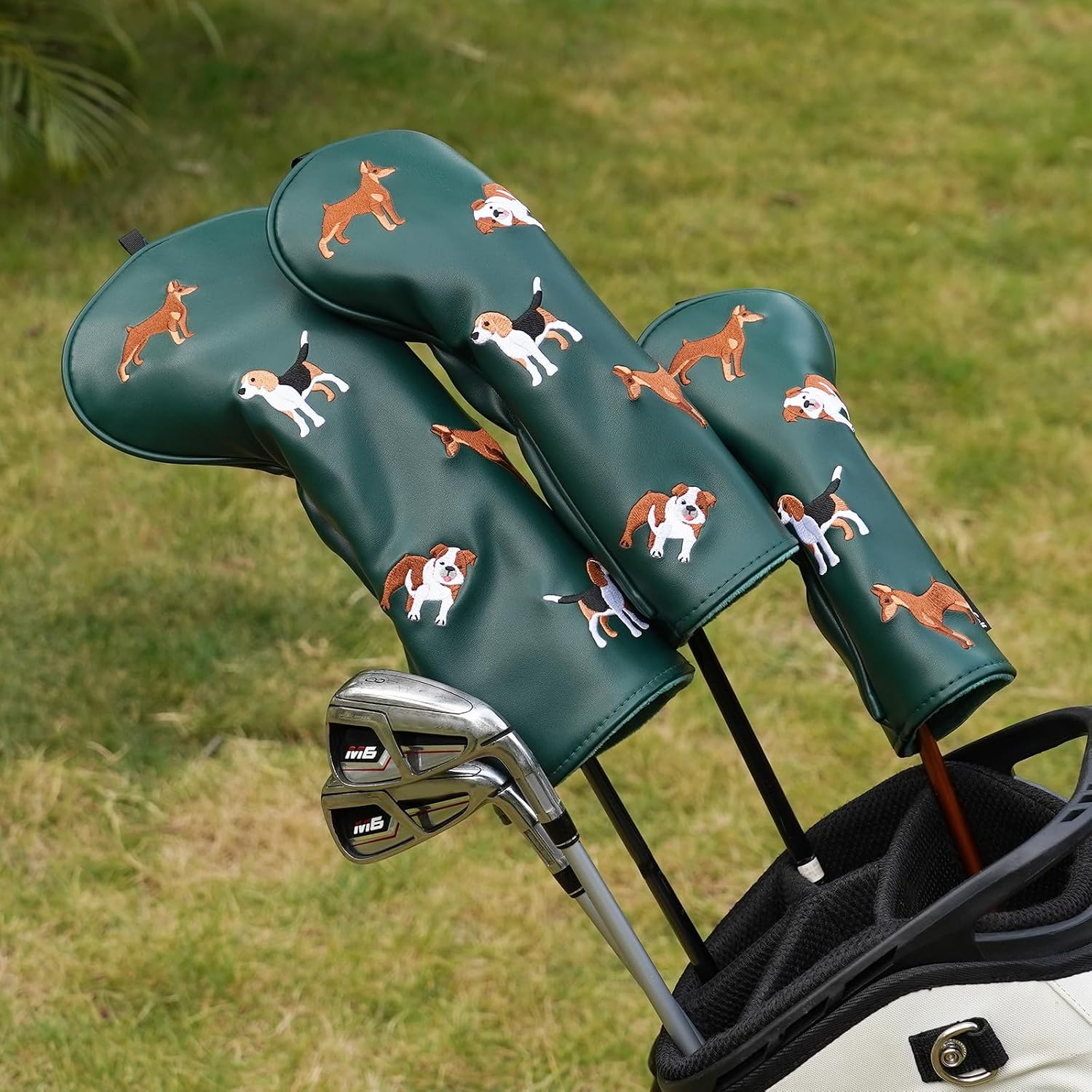 Craftsman Golf PU Leather Dog Embroidery 460cc Driver Headcover Fairway Wood Hybrids Putter Cover Cute Chocolate Lab Border Collie Beagle