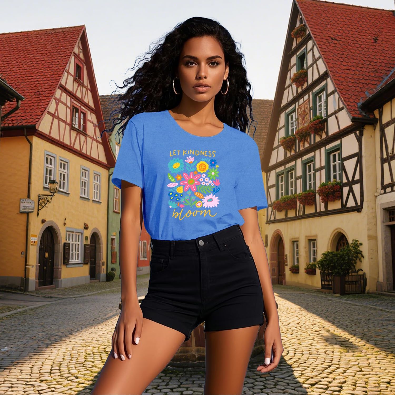 Be Kind Shirt Women Let Kindness Bloom T-Shirts Cute Floral Tee Tops - Image 4