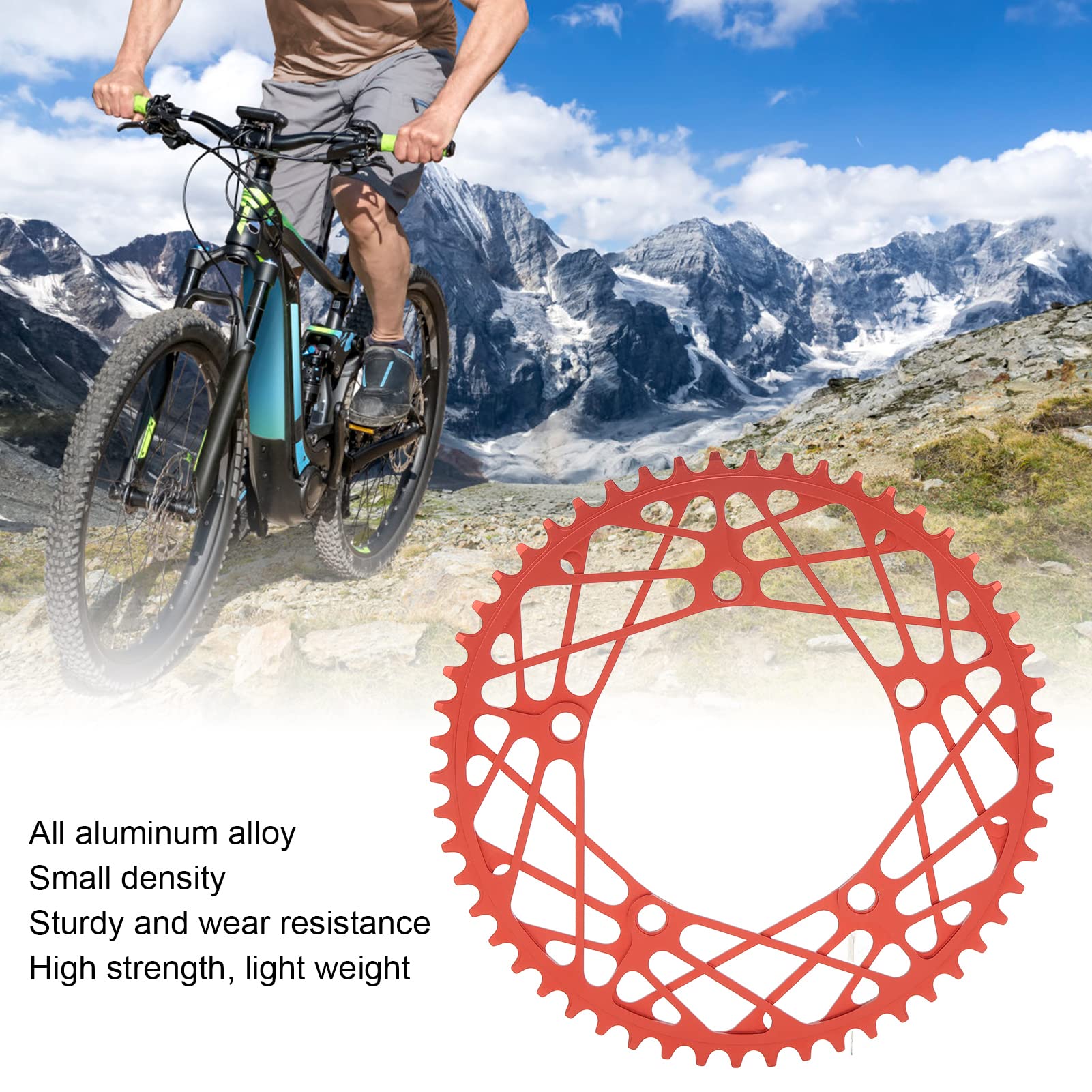 Tissting 54T Bike Chainring with Guard Plate, Aluminum Alloy Round 130 BCD Folding Bike Disc Blades One Piece Hollow Crank Bike Chainwheel(Red)