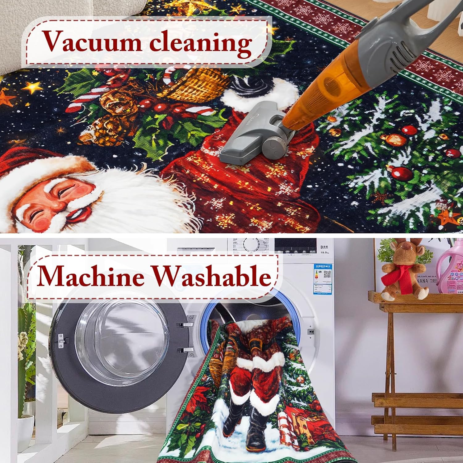 FRAMICS Christmas Area Rug 2x3 Washable Rug Non Slip, Santa Claus Door Mat Outdoor Indoor, Soft Faux Wool Winter Entryway Rugs Low Pile for Entrance Kitchen Bedroom Home Decor, Christmas Decorations