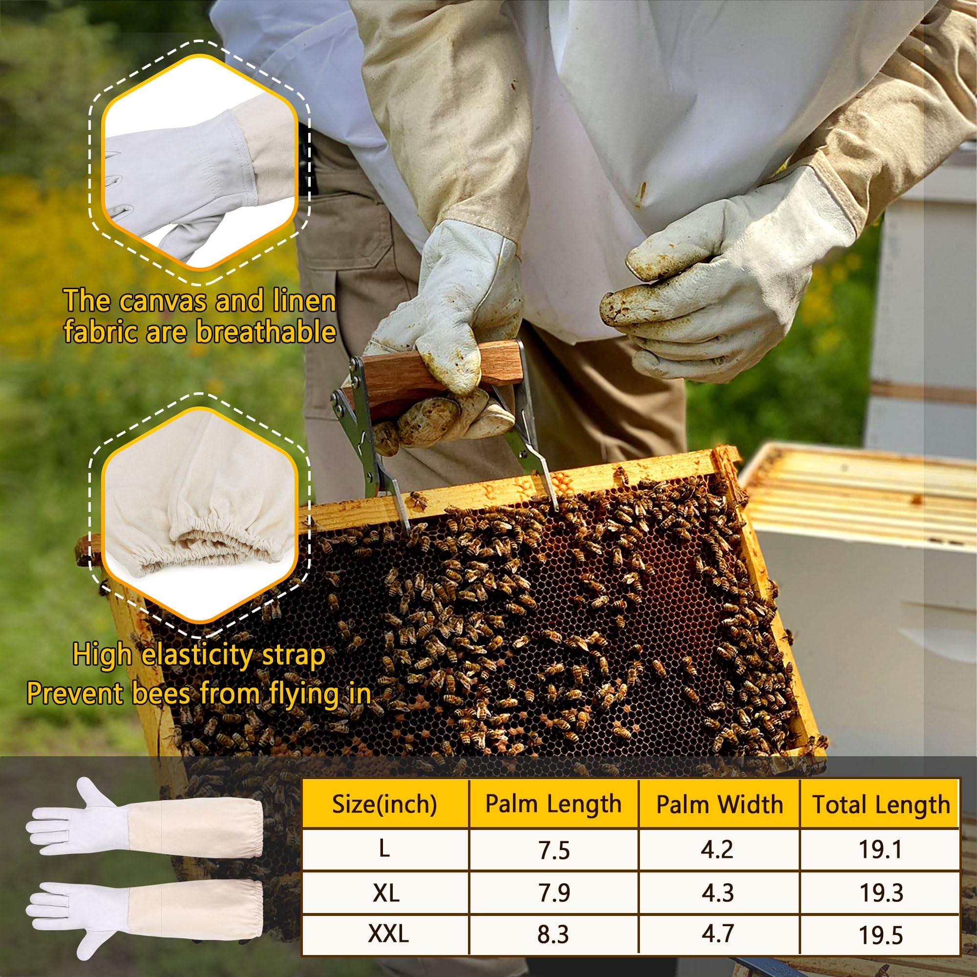 Traje de apicultura profesional de cuerpo completo con capucha de velo para hombres y mujeres, apicultor y principiantes con guantes, cepillo de colmena, raspador (L)
