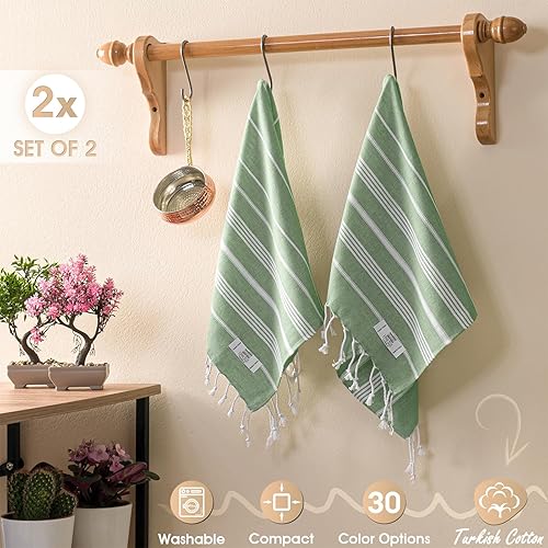 Miniatura 2 de Juego de 2 toallas de mano, 18 x 40 pulgadas, algodón turco, toalla de mano decorativa turca para baño, cocina, invitados, cara, cabello, té, paño