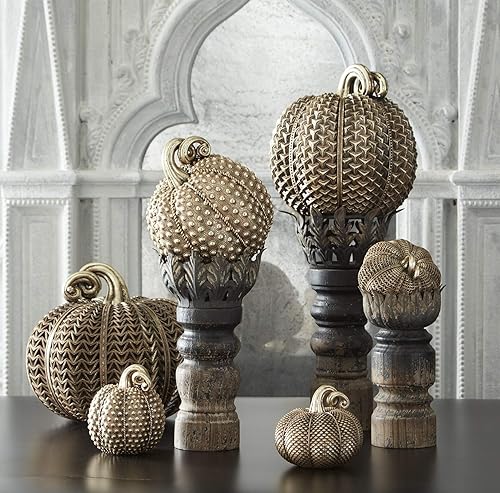 Miniatura 2 de K&K Interiors 41998C - Calabaza texturizada con flecha levantada de oro antiguo de 11.5 pulgadas