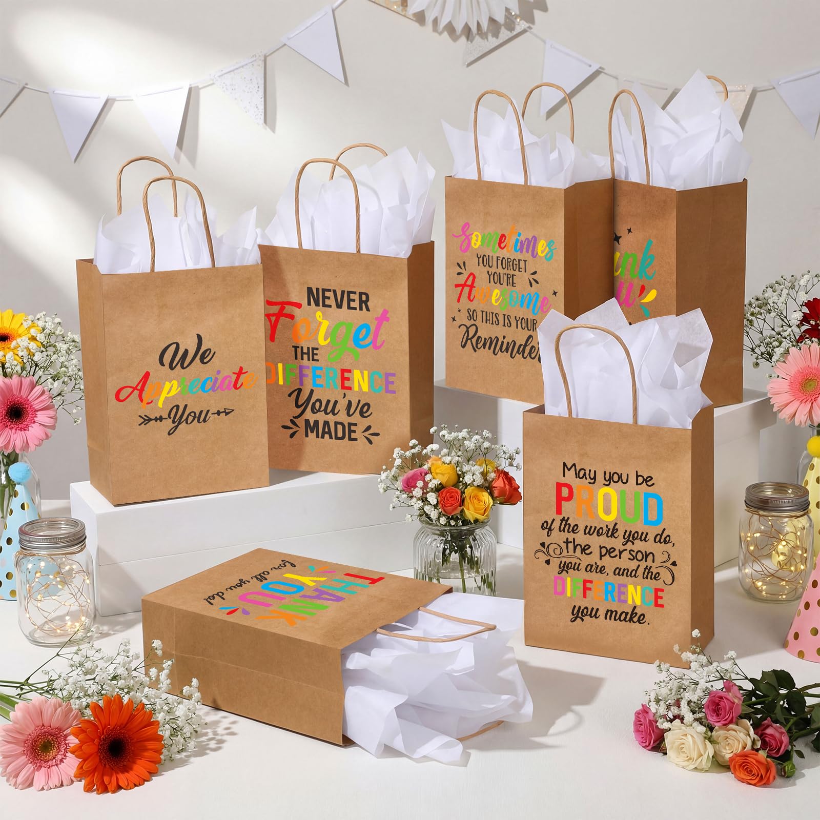 Resholder 30 Pcs Employee Appreciation Gift Bags with Tissue Papers Thank You Paper Bags with Handles Inspirational Quote Treat Pouches Christian Church Gifts for Team Coworker Staff Teacher Nurse