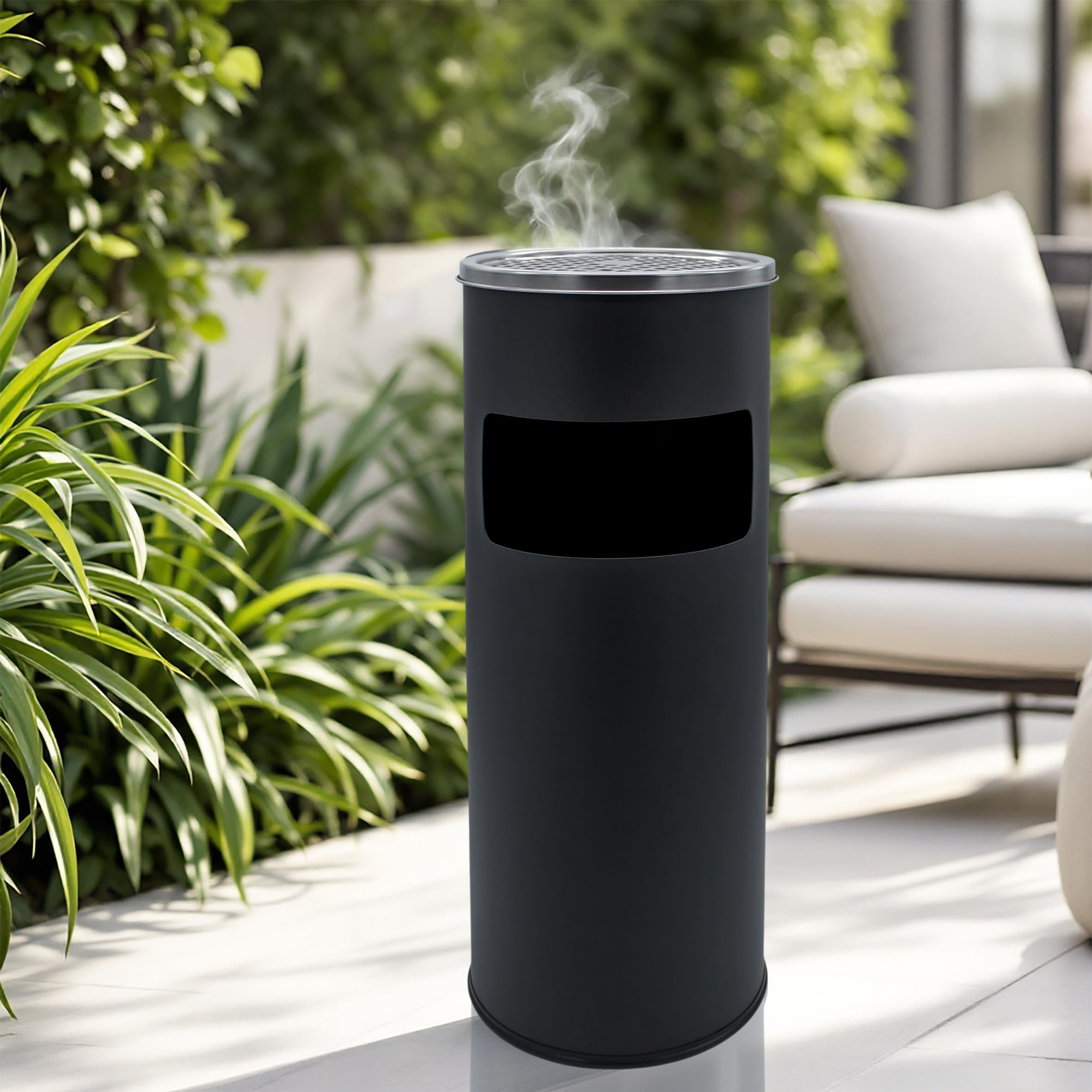 Posacenere in acciaio inox nero per esterni – 60 x 25 cm – Posacenere in metallo per esterni autoportante con pattumiera – Outdoor Stand posacenere con inserto per cenere e pattumiera