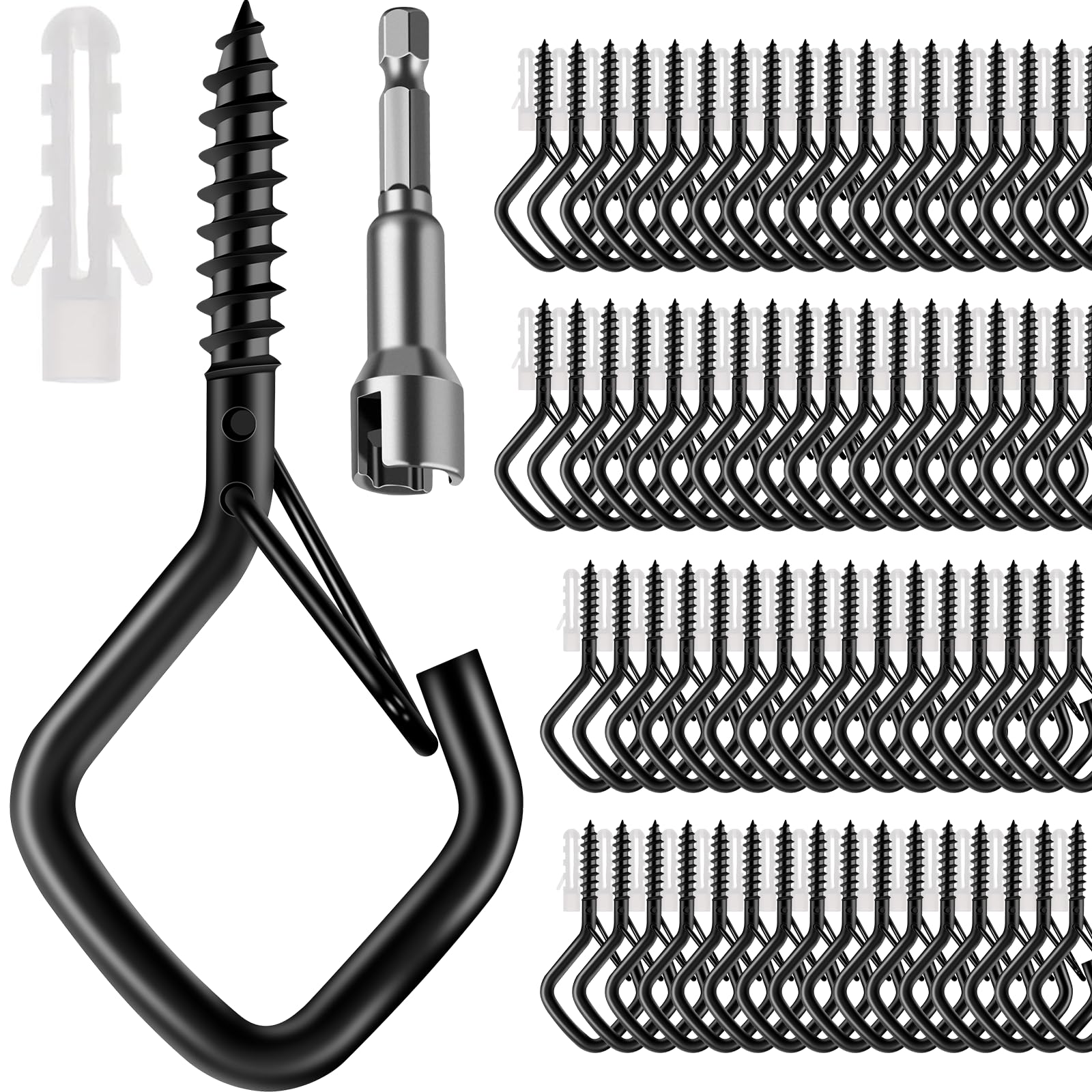 Lot de 120 crochets à vis pour guirlandes lumineuses d'extérieur, crochet Q-Hanger avec boucle de sécurité, crochet carré pour suspendre des pots de fleurs, décoration de Noël, fil de fer