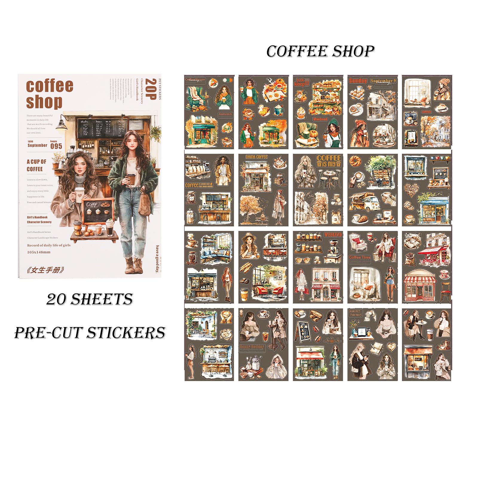 4 Bücher für Mädchen Journaling People Aufkleber für Scrapbooking 480 vorgeschnittene Haustier transparente Aufkleber für Journaling Scrapbooking Supplies